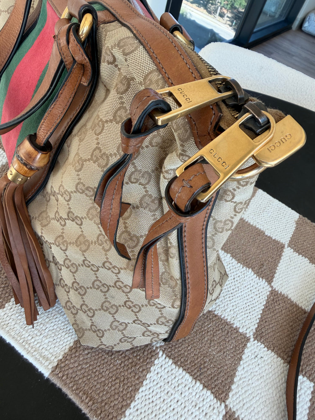 Gucci Raina Medium Tote GG Supreme Canvas Web Strip