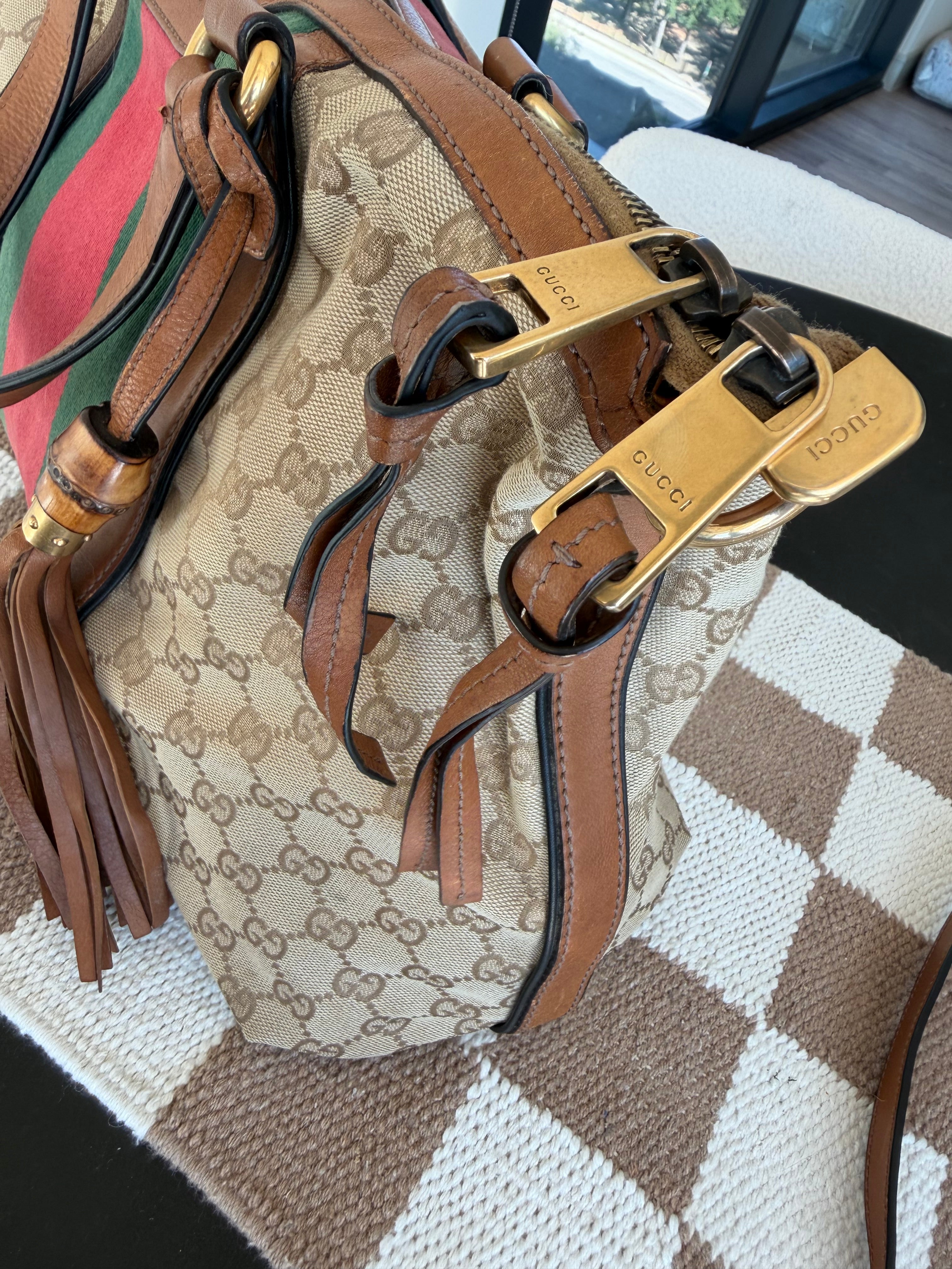 Gucci Raina Medium Tote GG Supreme Canvas Web Strip