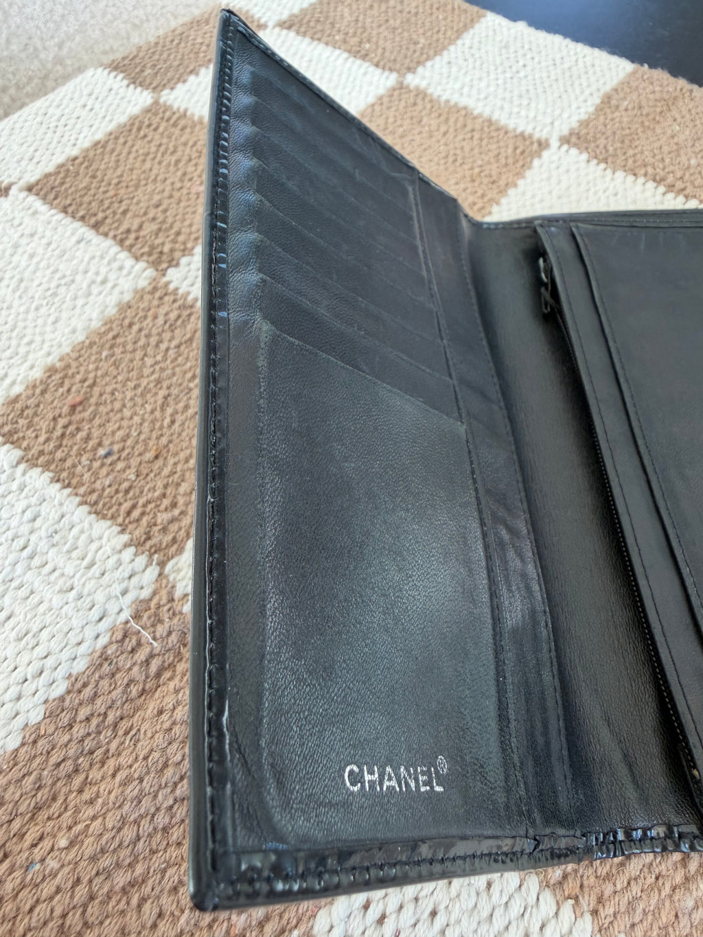Chanel Black Patent Leather Long Wallet