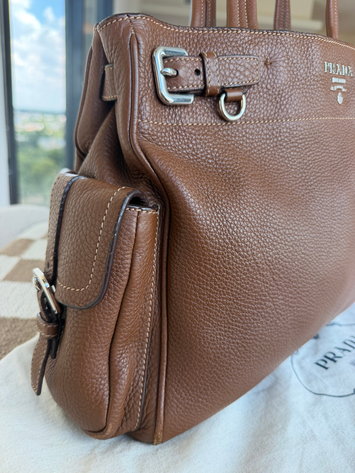 Prada Vitello Daino Leather Shoulder Tote