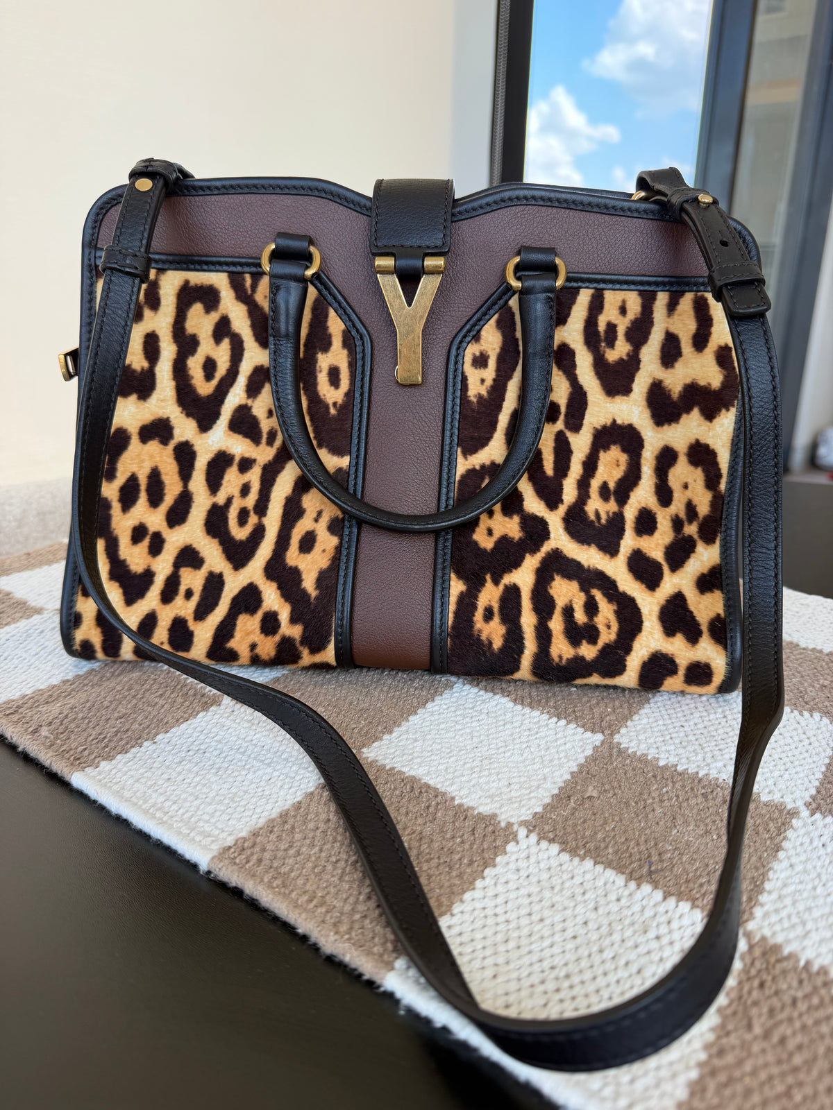 Yves Saint Laurent Leopard Pony Hair Cabas Tote