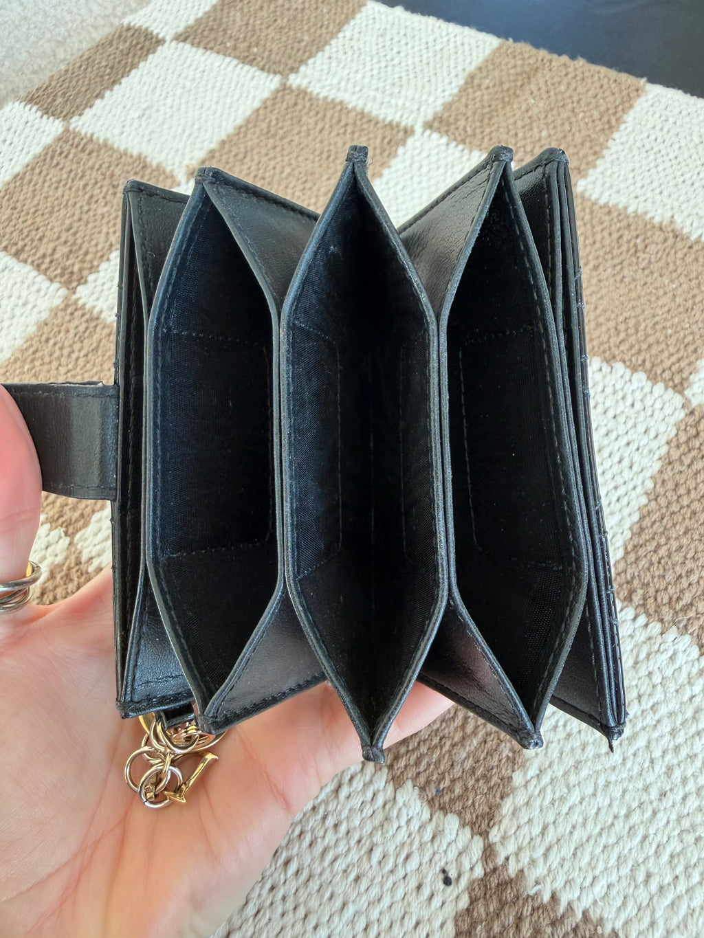 Dior Lady Dior Black Patent Cannage Accordion Wallet