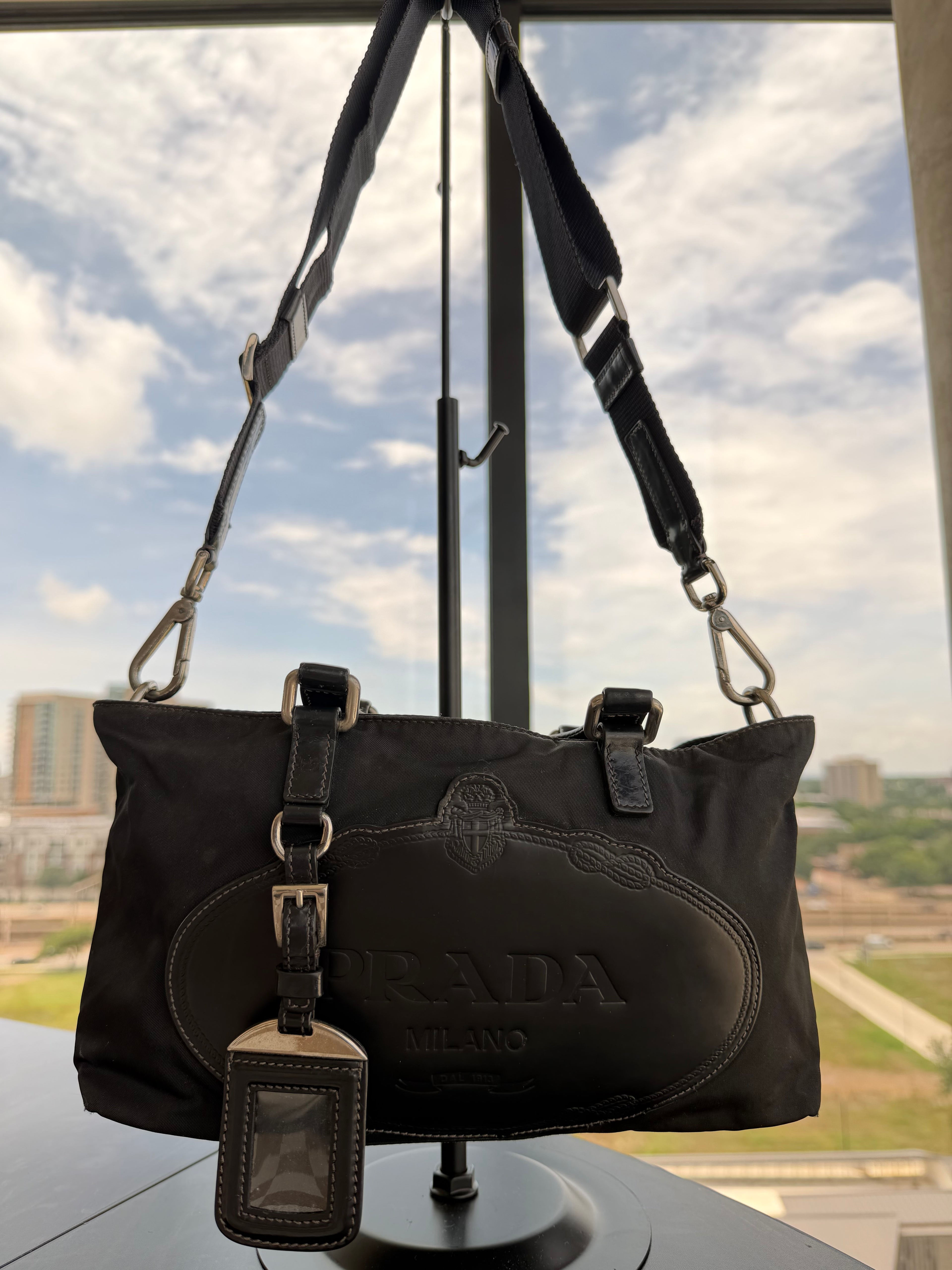 Prada Milano Nylon & Leather Top Handle/ Crossbody Bag