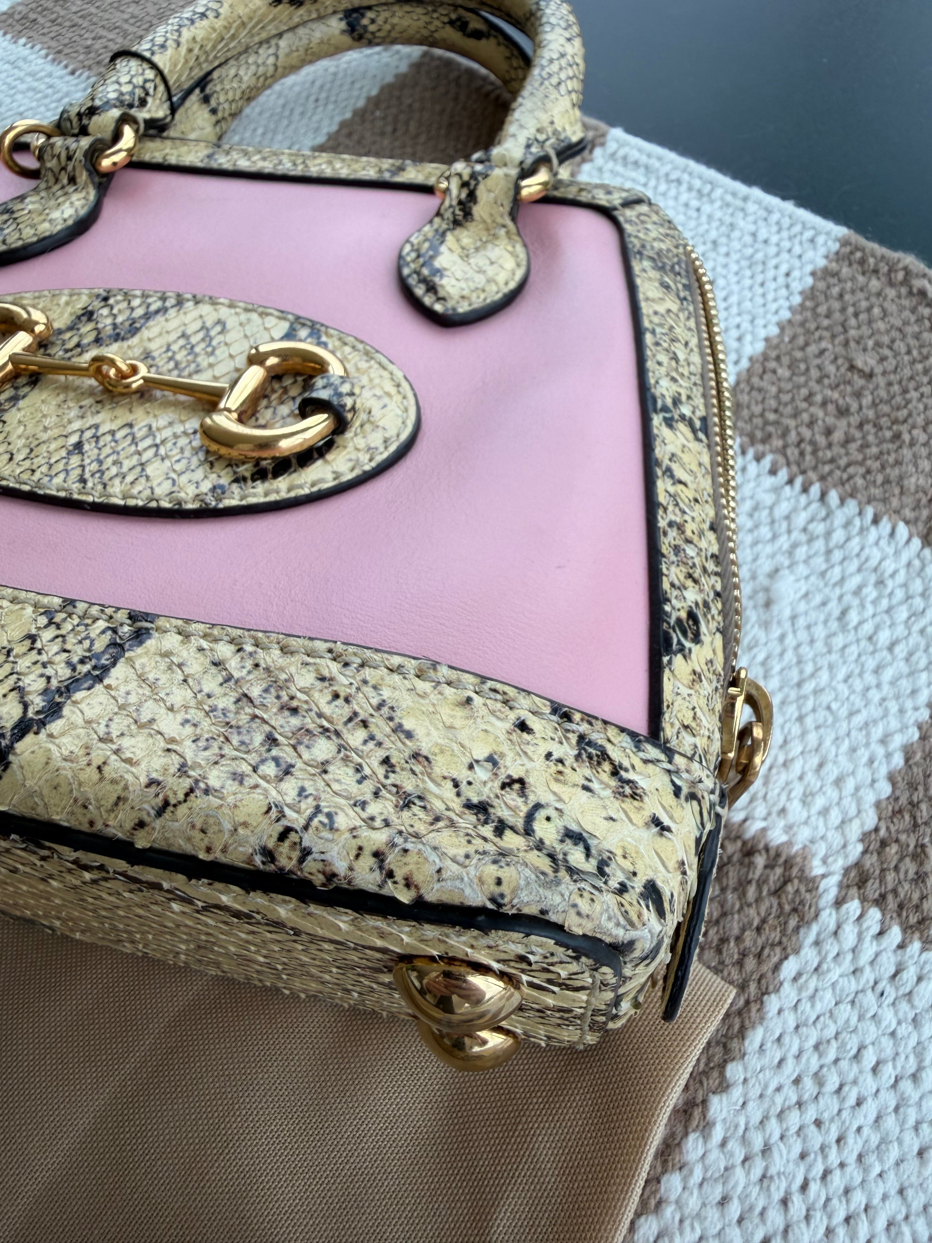 Gucci 1955 Horsebit Top Handle Bag – Limited Edition Python & Pink Leather