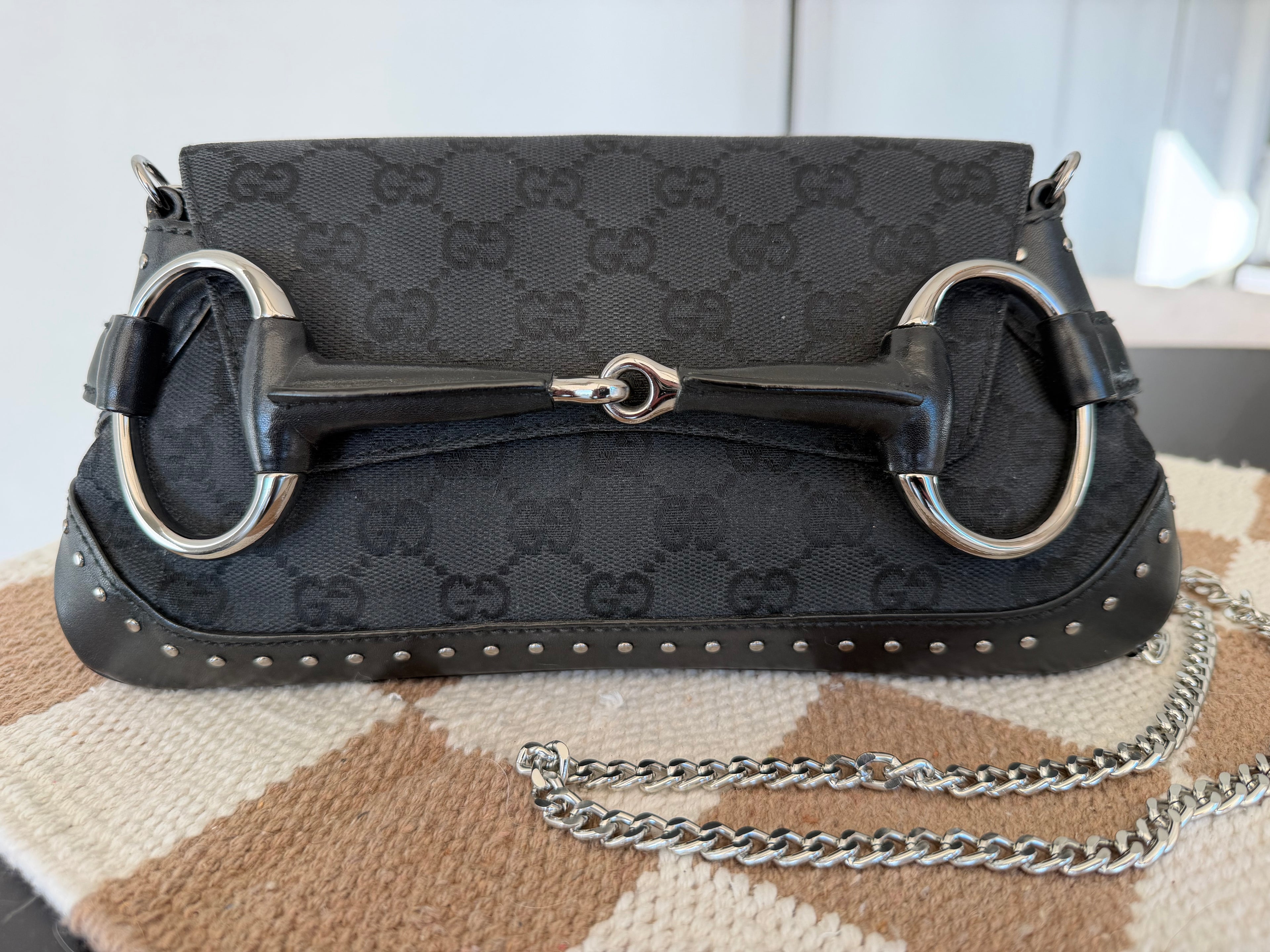 Gucci Horsebit GG Canvas Shoulder Bag