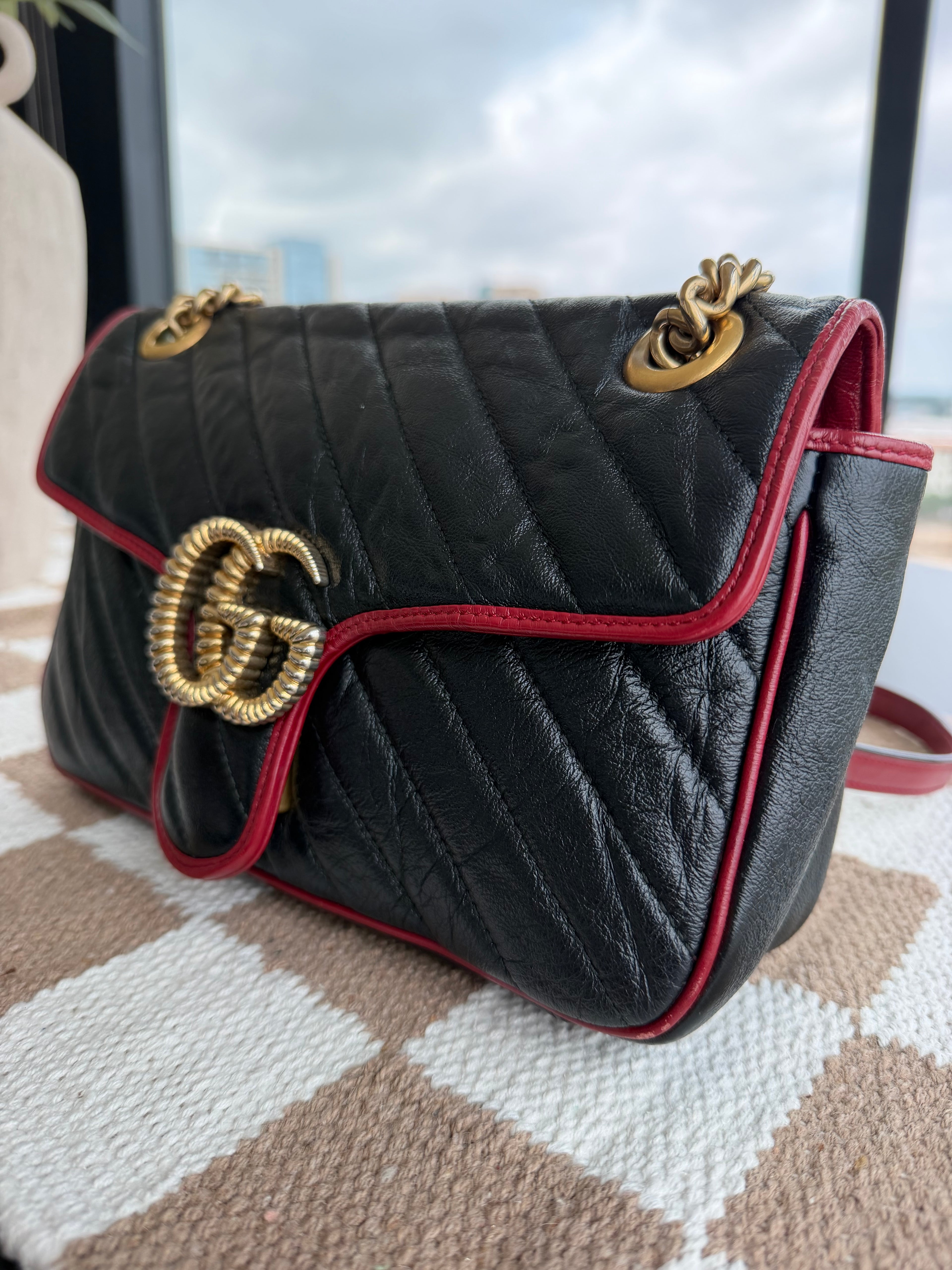 Gucci Vintage Effect Calfskin Matelassé GG Marmont Shoulder Bag