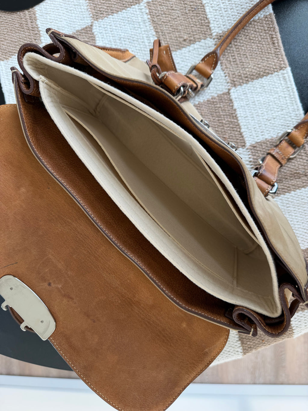 Prada Vintage Tessuto Nylon Vitello Foldover Satchel