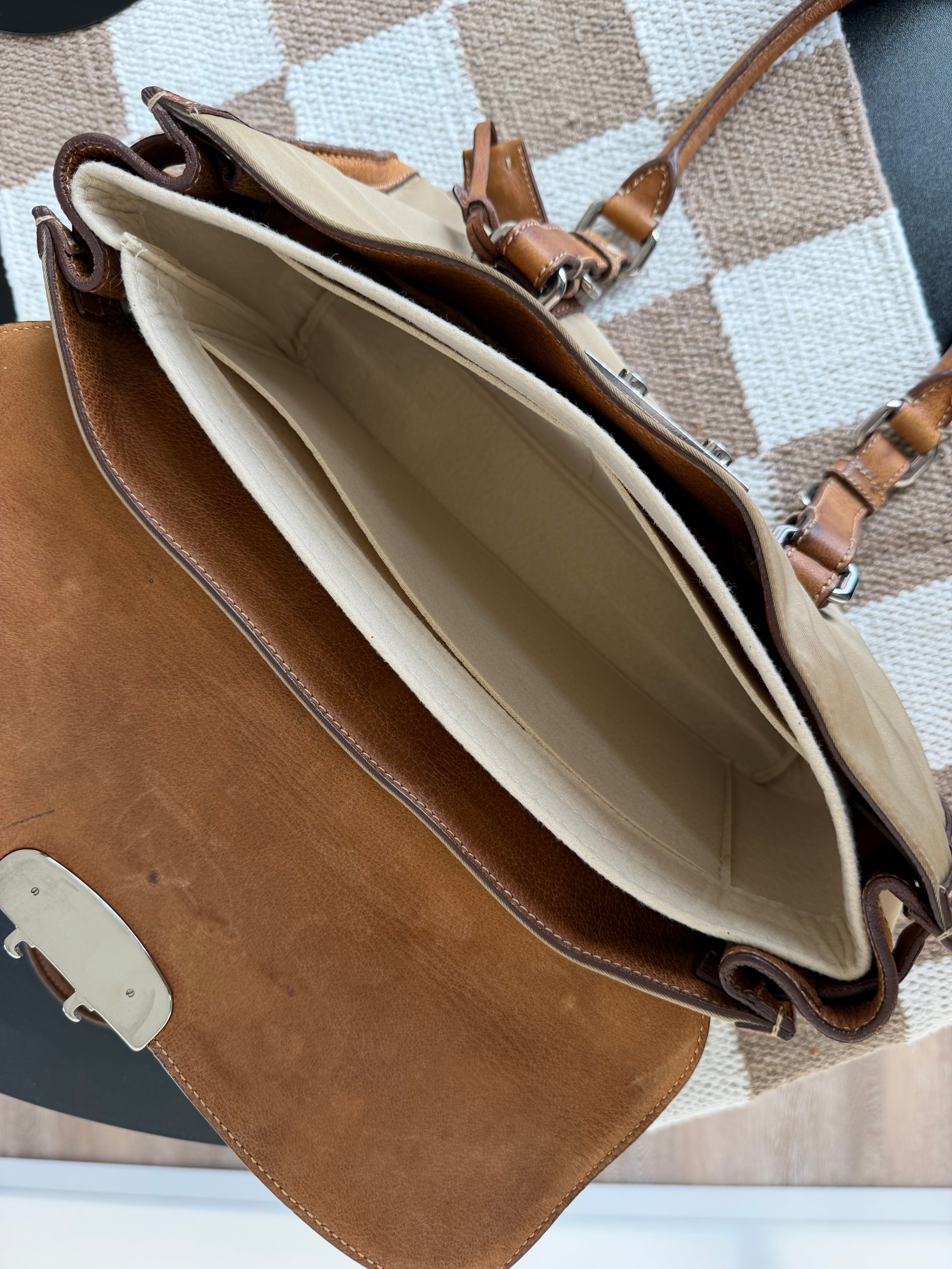 Prada Vintage Tessuto Nylon Vitello Foldover Satchel