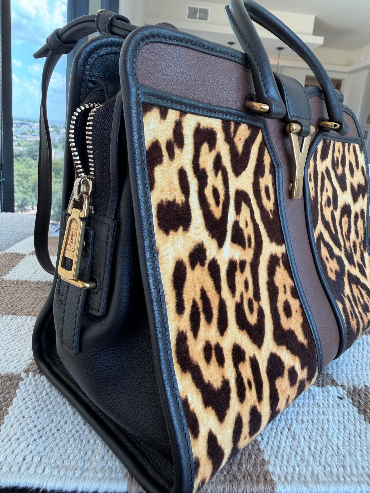 Yves Saint Laurent Leopard Pony Hair Cabas Tote