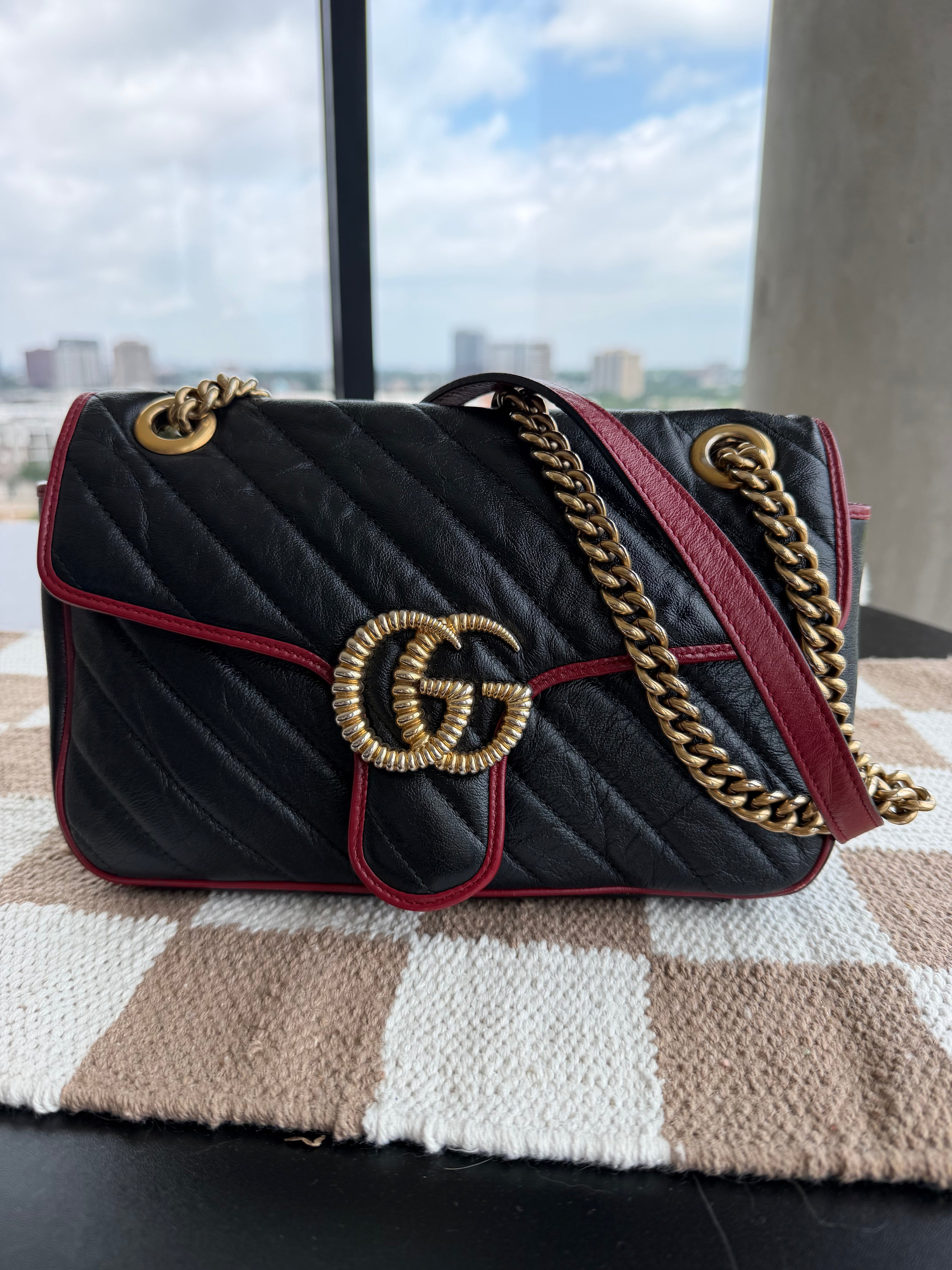 Gucci Vintage Effect Calfskin Matelassé GG Marmont Shoulder Bag