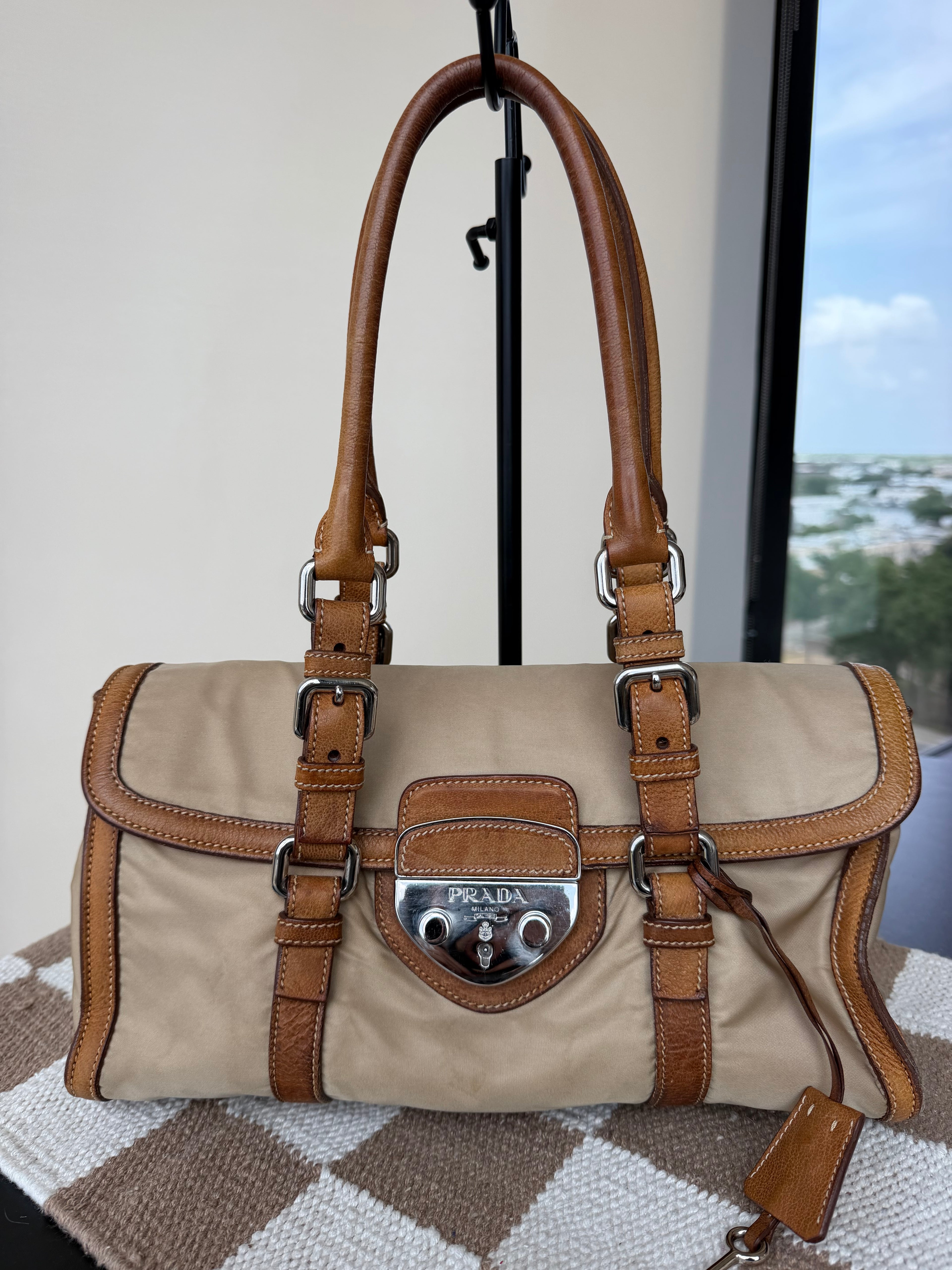 Prada Vintage Tessuto Nylon Vitello Foldover Satchel