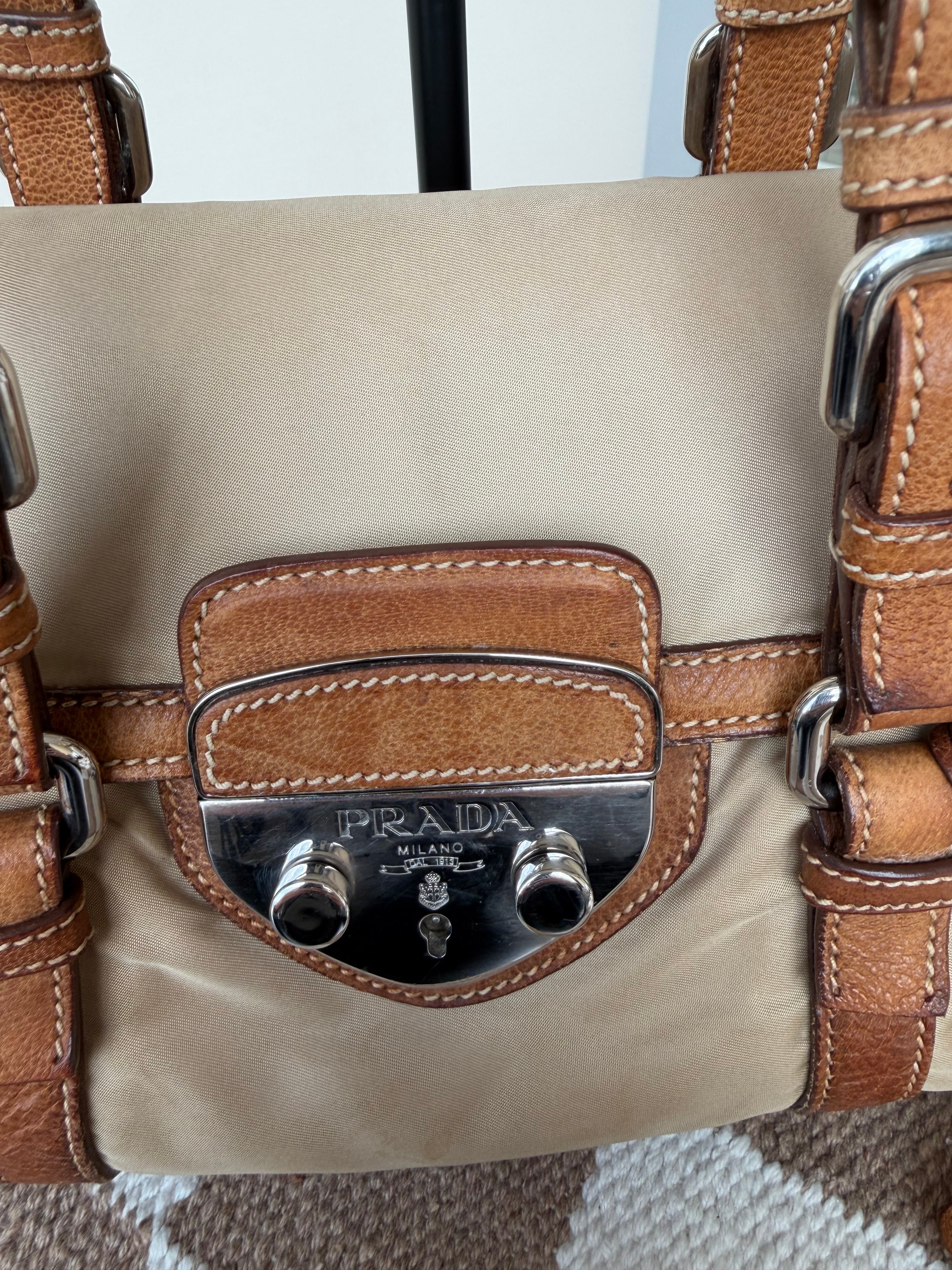 Prada Vintage Tessuto Nylon Vitello Foldover Satchel