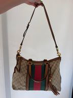 Gucci Raina Medium Tote GG Supreme Canvas Web Strip