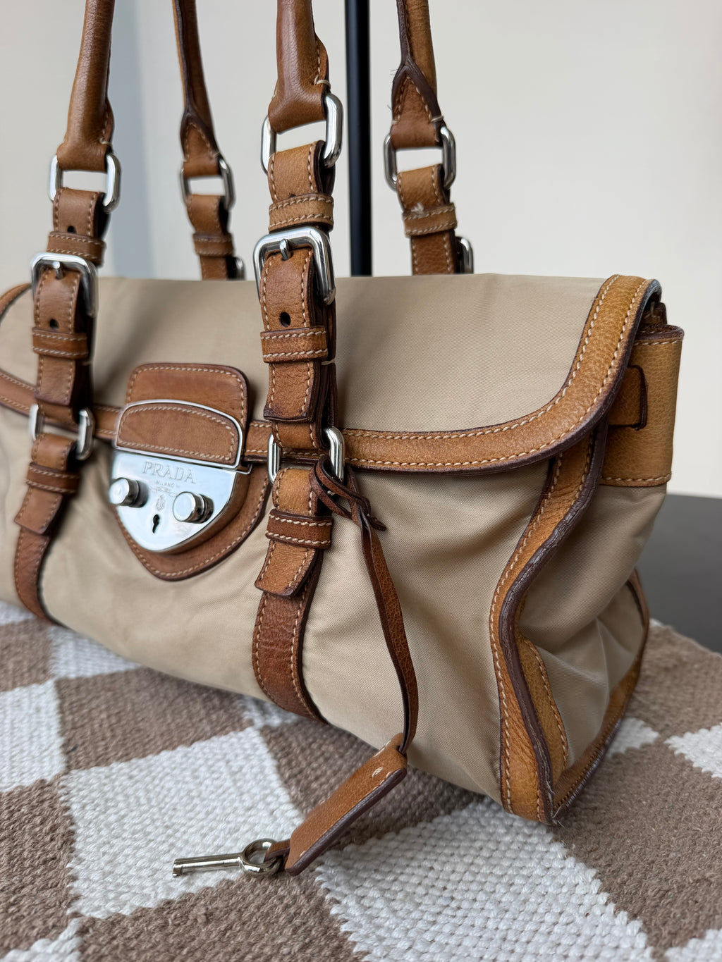 Prada Vintage Tessuto Nylon Vitello Foldover Satchel