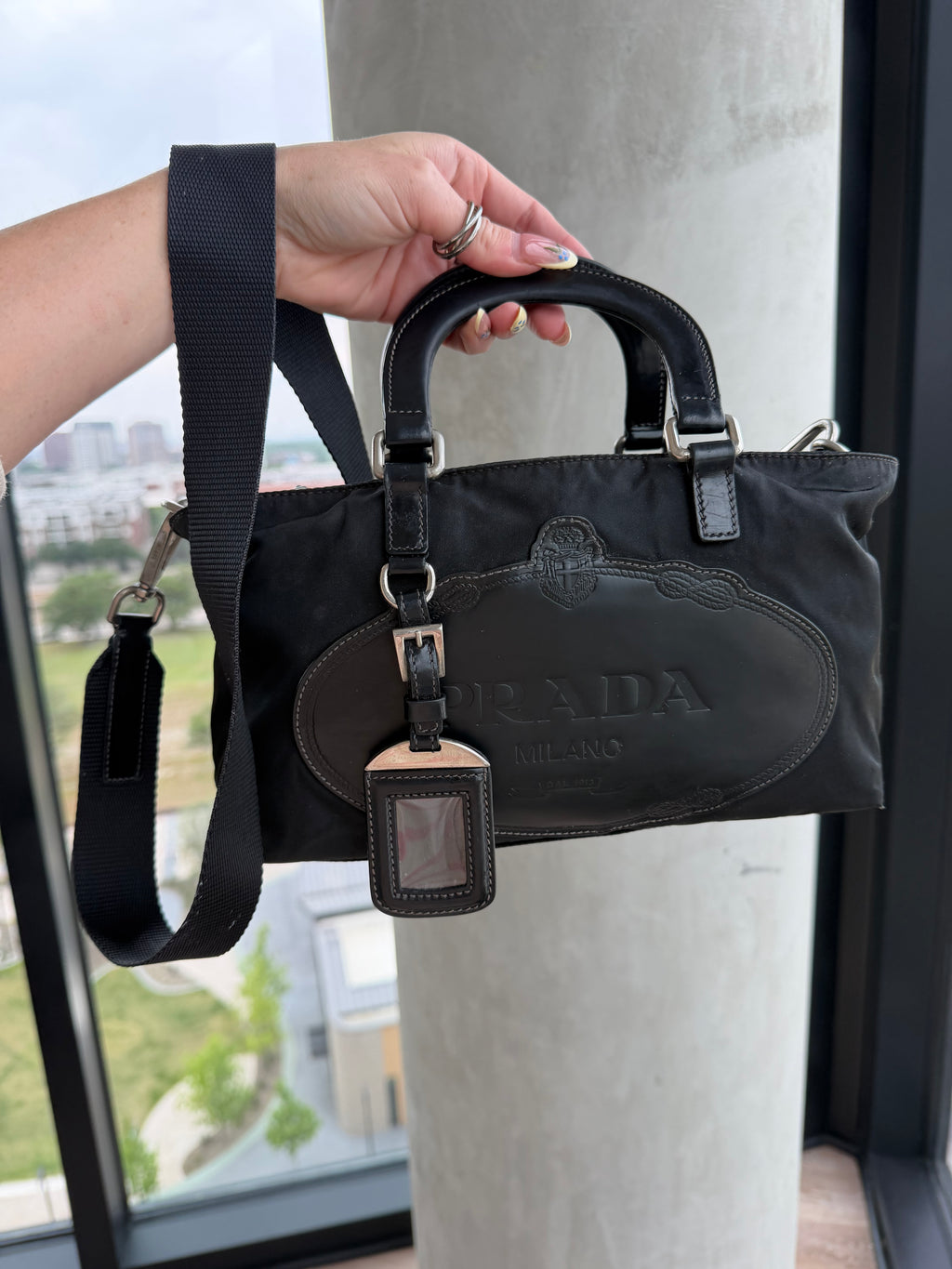 Prada Milano Nylon & Leather Top Handle/ Crossbody Bag