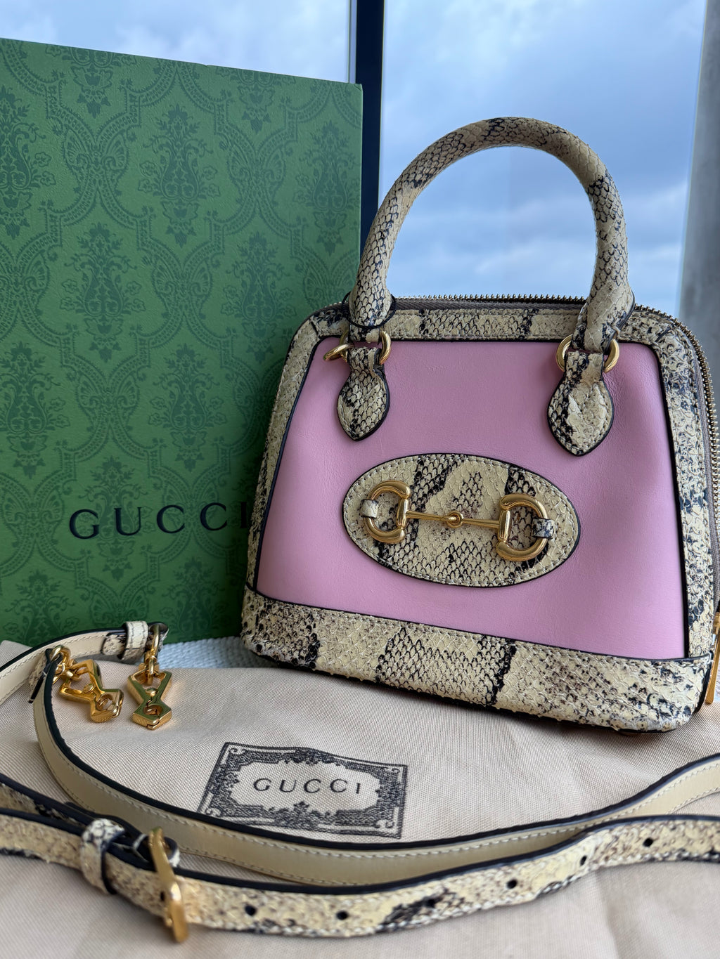 Gucci 1955 Horsebit Top Handle Bag – Limited Edition Python & Pink Leather