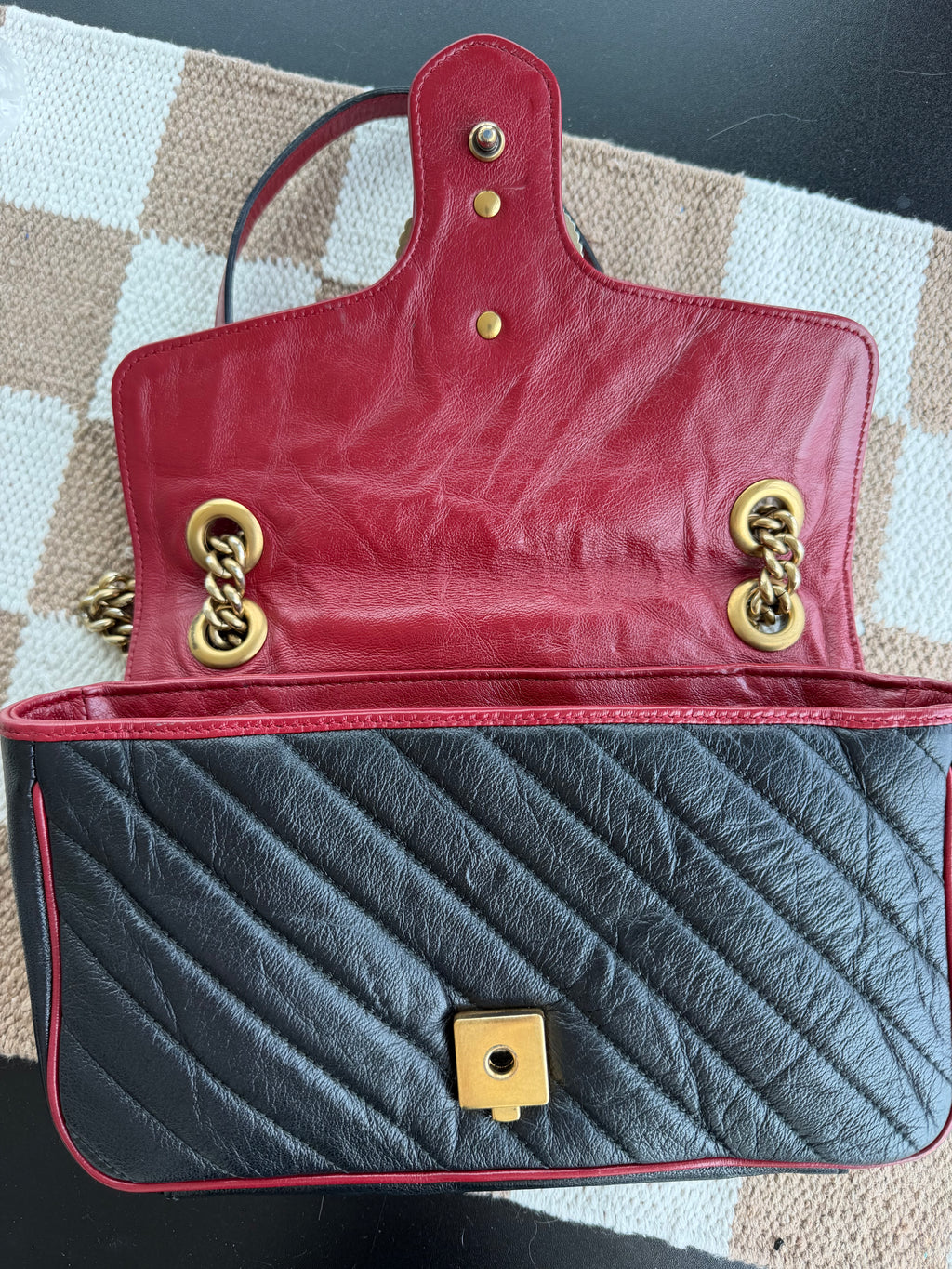 Gucci Vintage Effect Calfskin Matelassé GG Marmont Shoulder Bag