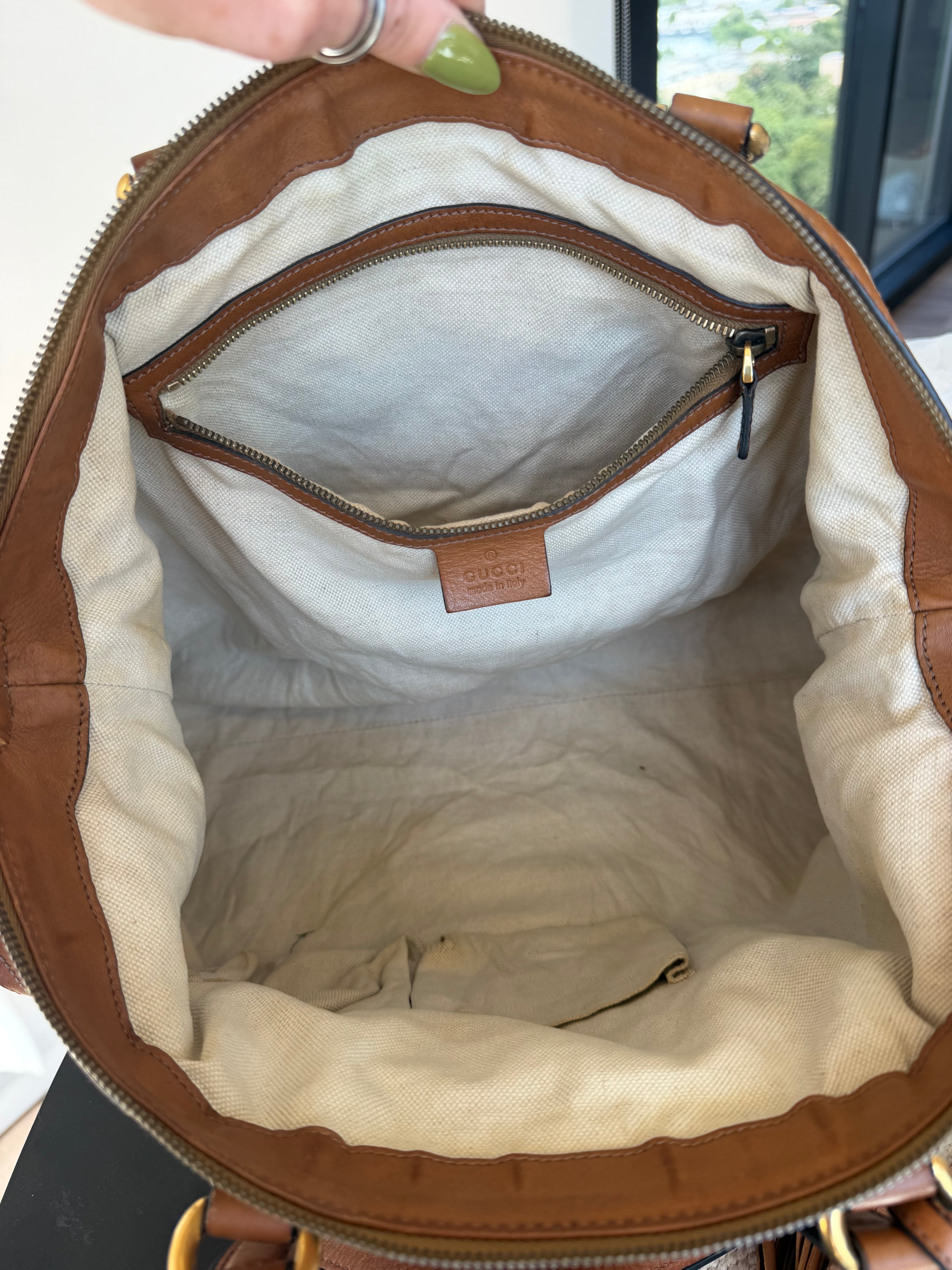 Gucci Raina Medium Tote GG Supreme Canvas Web Strip