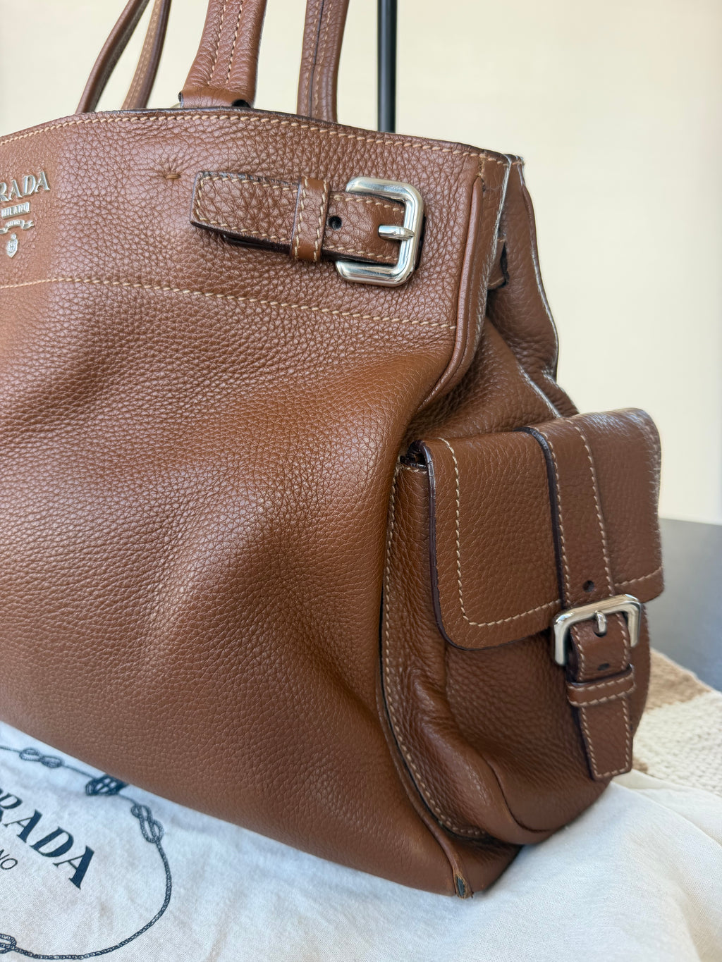 Prada Vitello Daino Leather Shoulder Tote