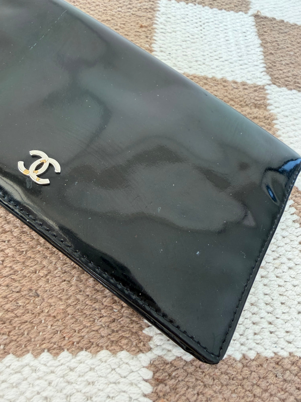 Chanel Black Patent Leather Long Wallet