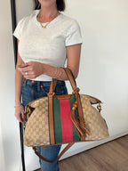 Gucci Raina Medium Tote GG Supreme Canvas Web Strip