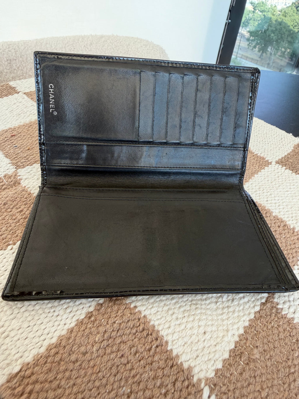 Chanel Black Patent Leather Long Wallet