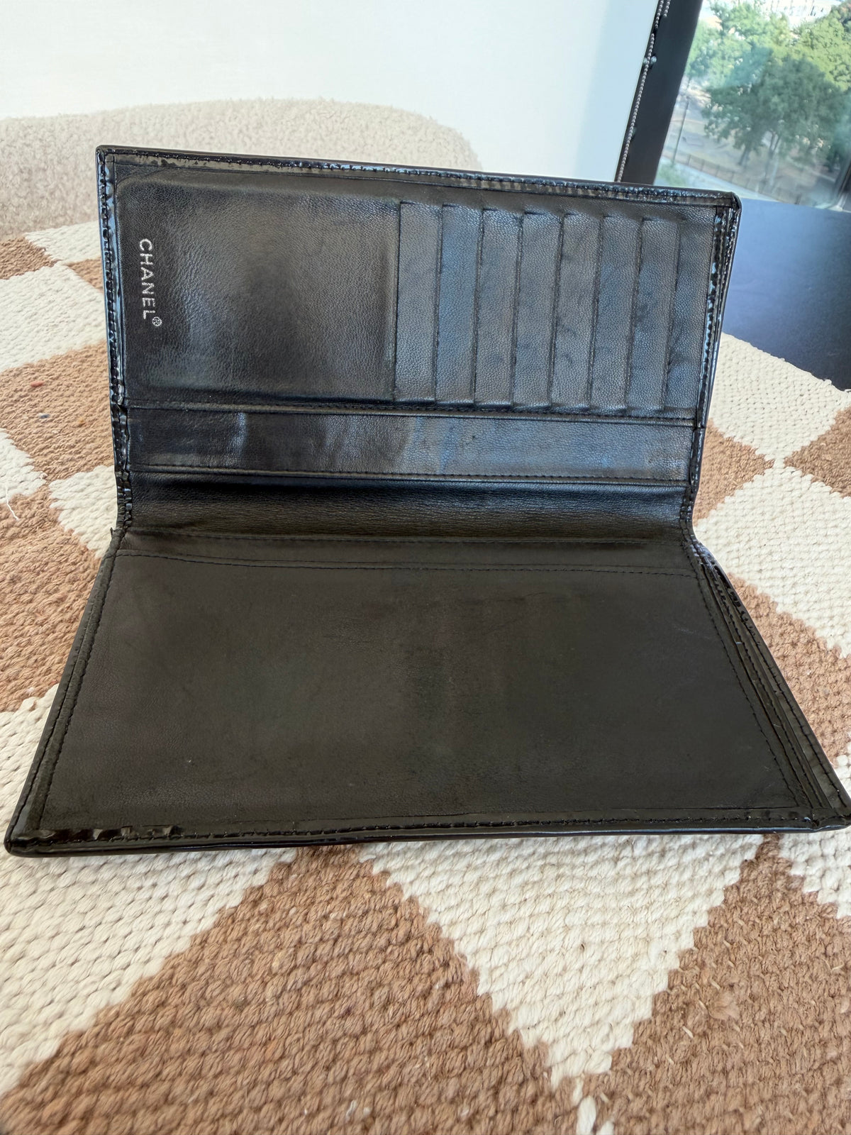 Chanel Black Patent Leather Long Wallet