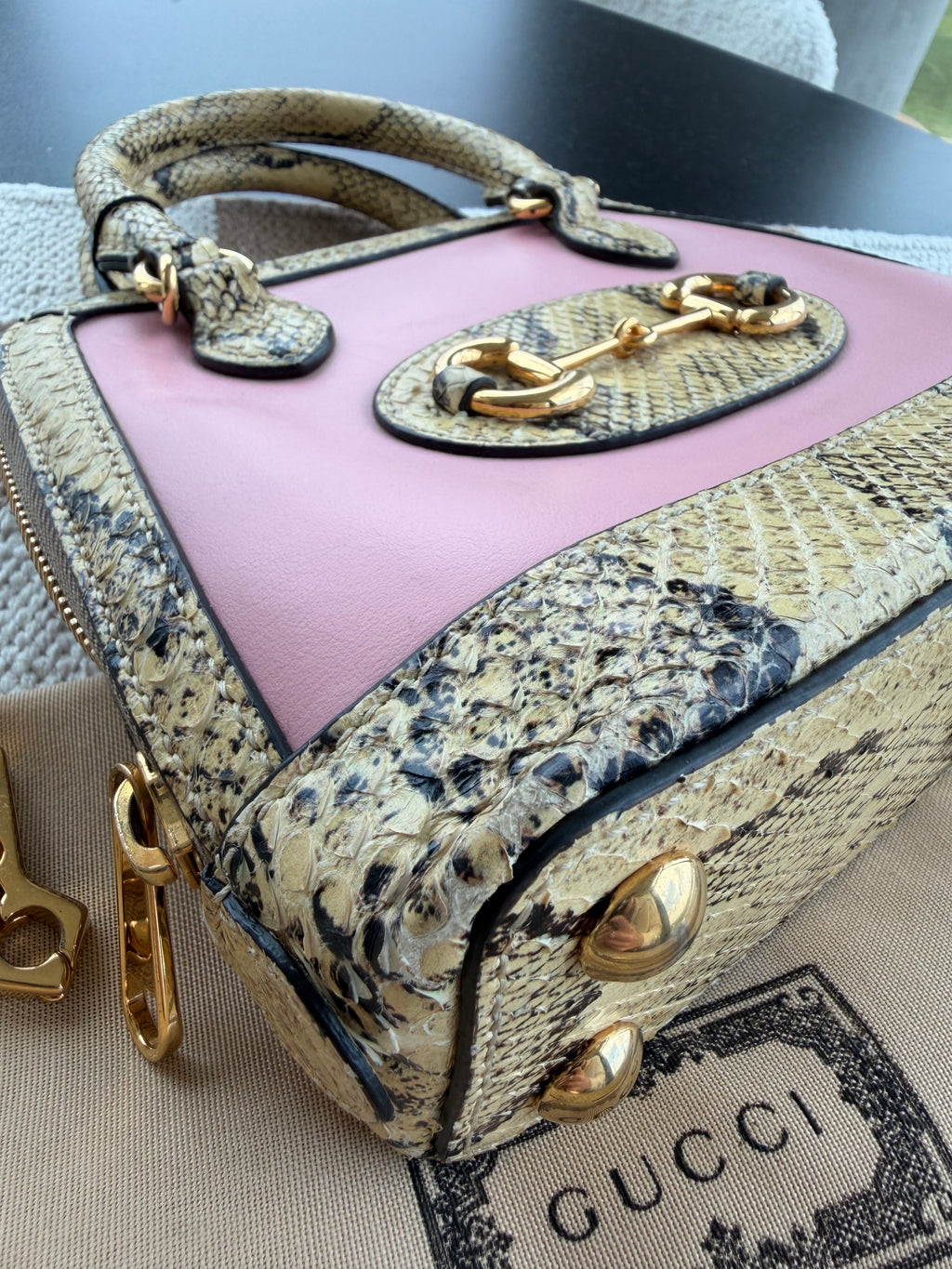 Gucci 1955 Horsebit Top Handle Bag – Limited Edition Python & Pink Leather