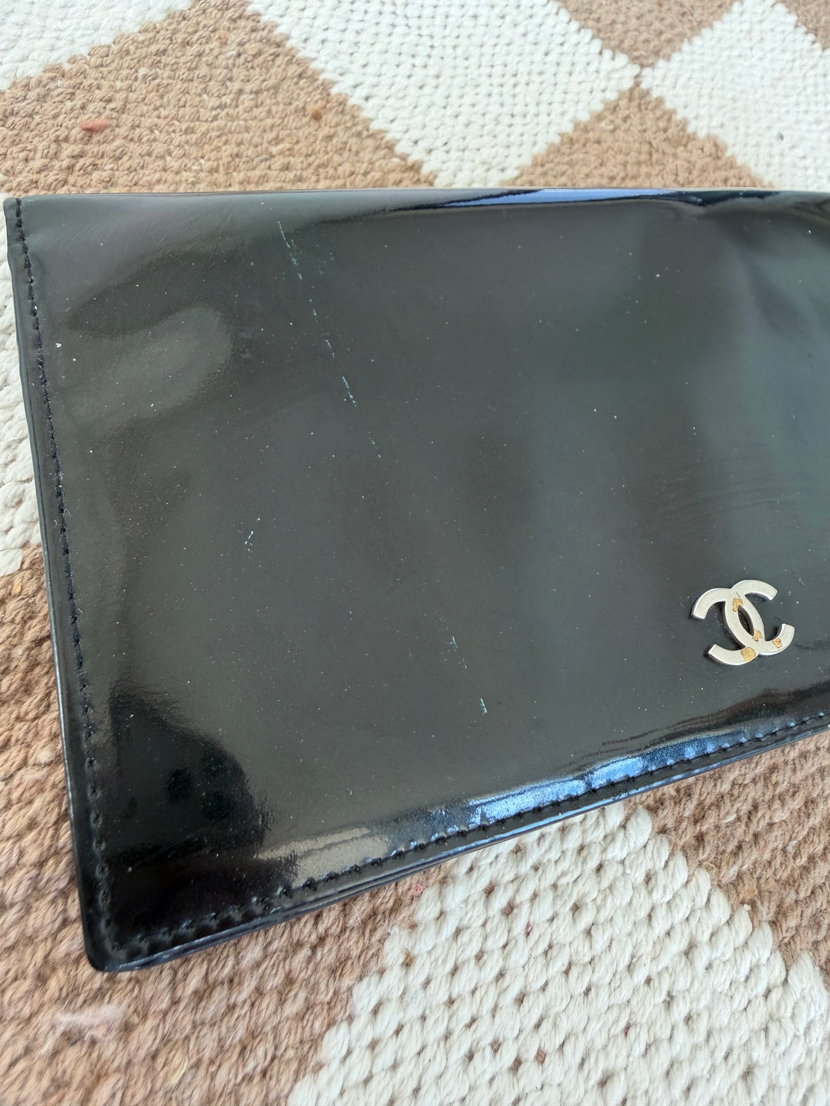 Chanel Black Patent Leather Long Wallet