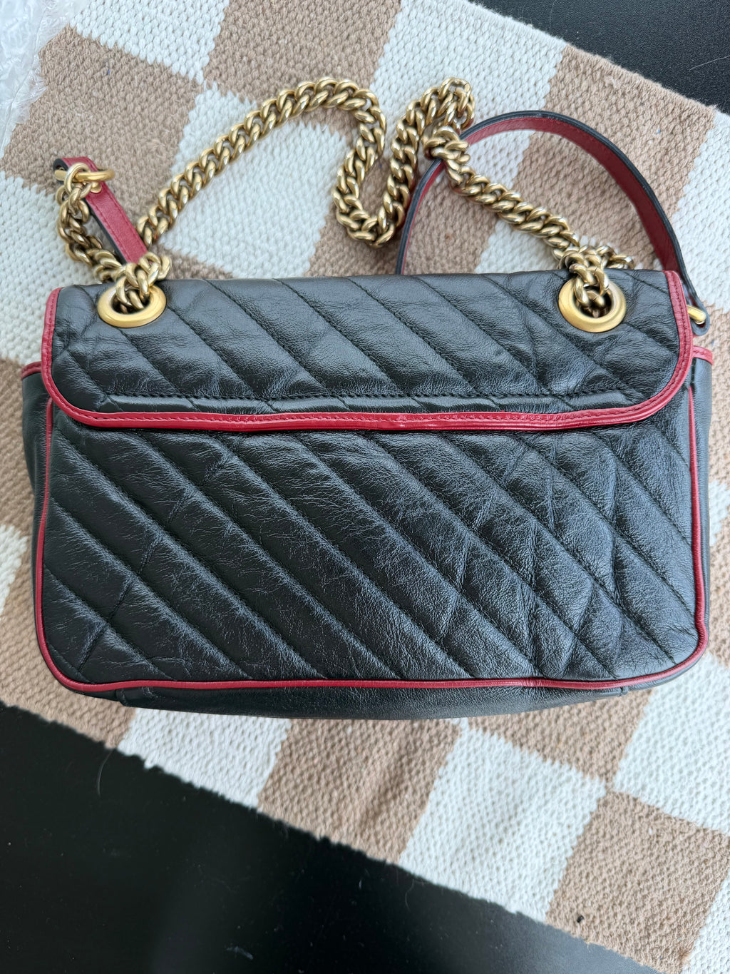 Gucci Vintage Effect Calfskin Matelassé GG Marmont Shoulder Bag