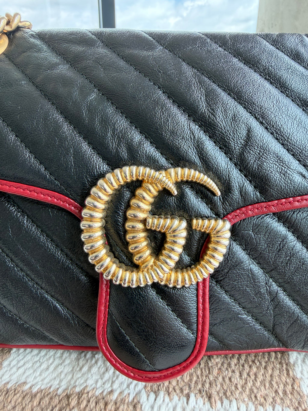 Gucci Vintage Effect Calfskin Matelassé GG Marmont Shoulder Bag