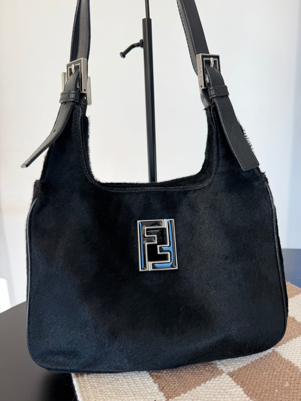 Fendi Vintage Black Pony Hair Shoulder Bag