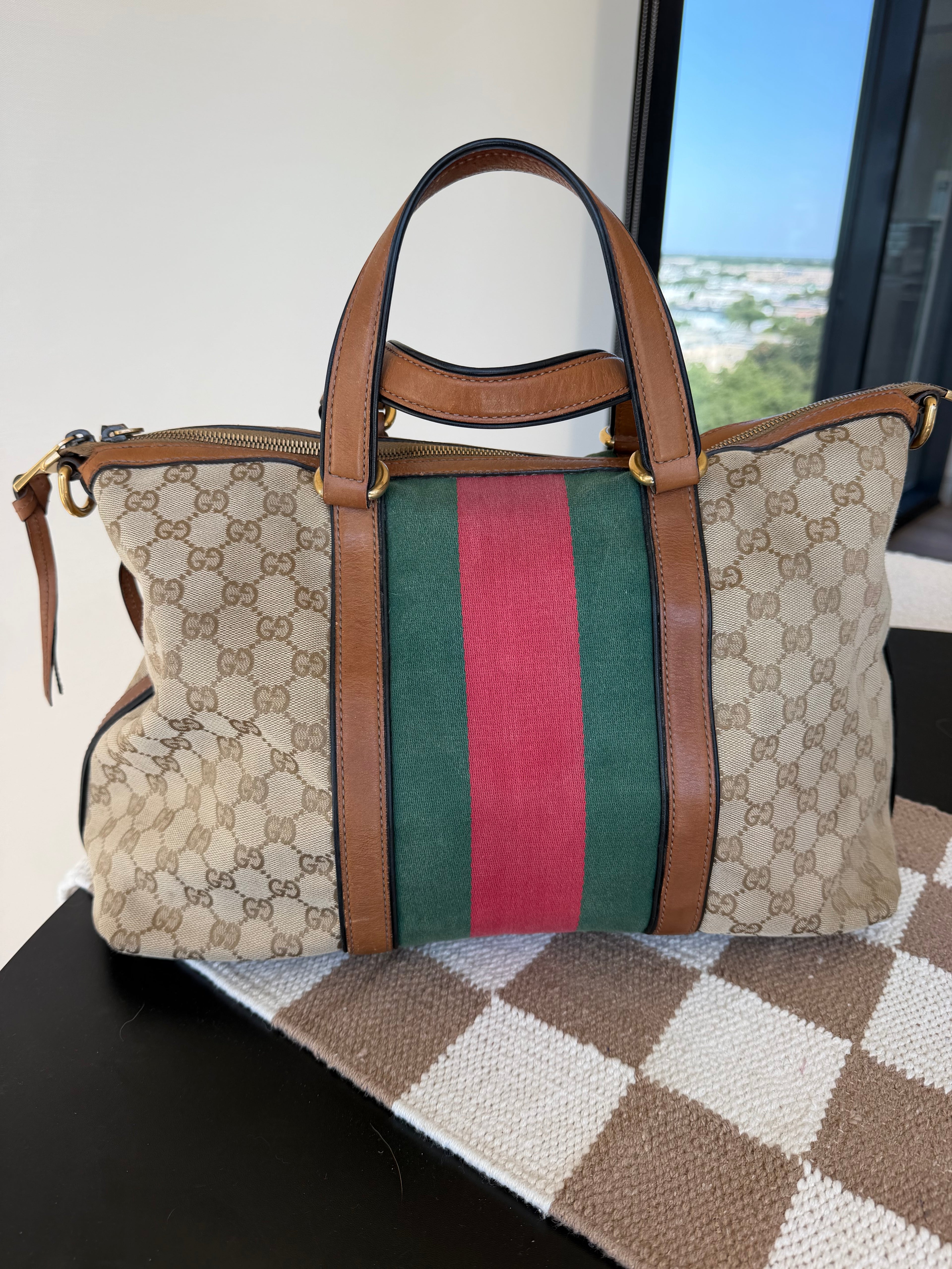 Gucci Raina Medium Tote GG Supreme Canvas Web Strip