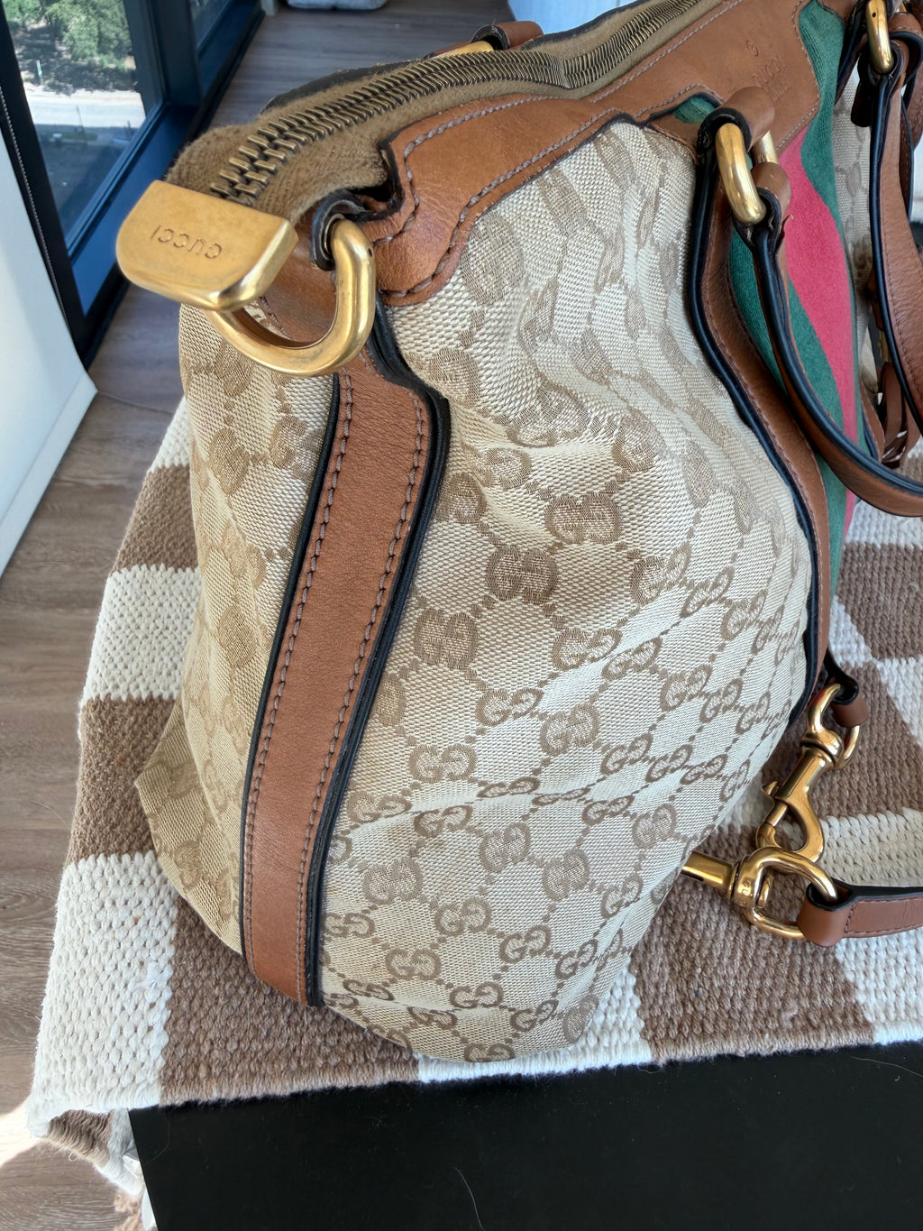 Gucci Raina Medium Tote GG Supreme Canvas Web Strip