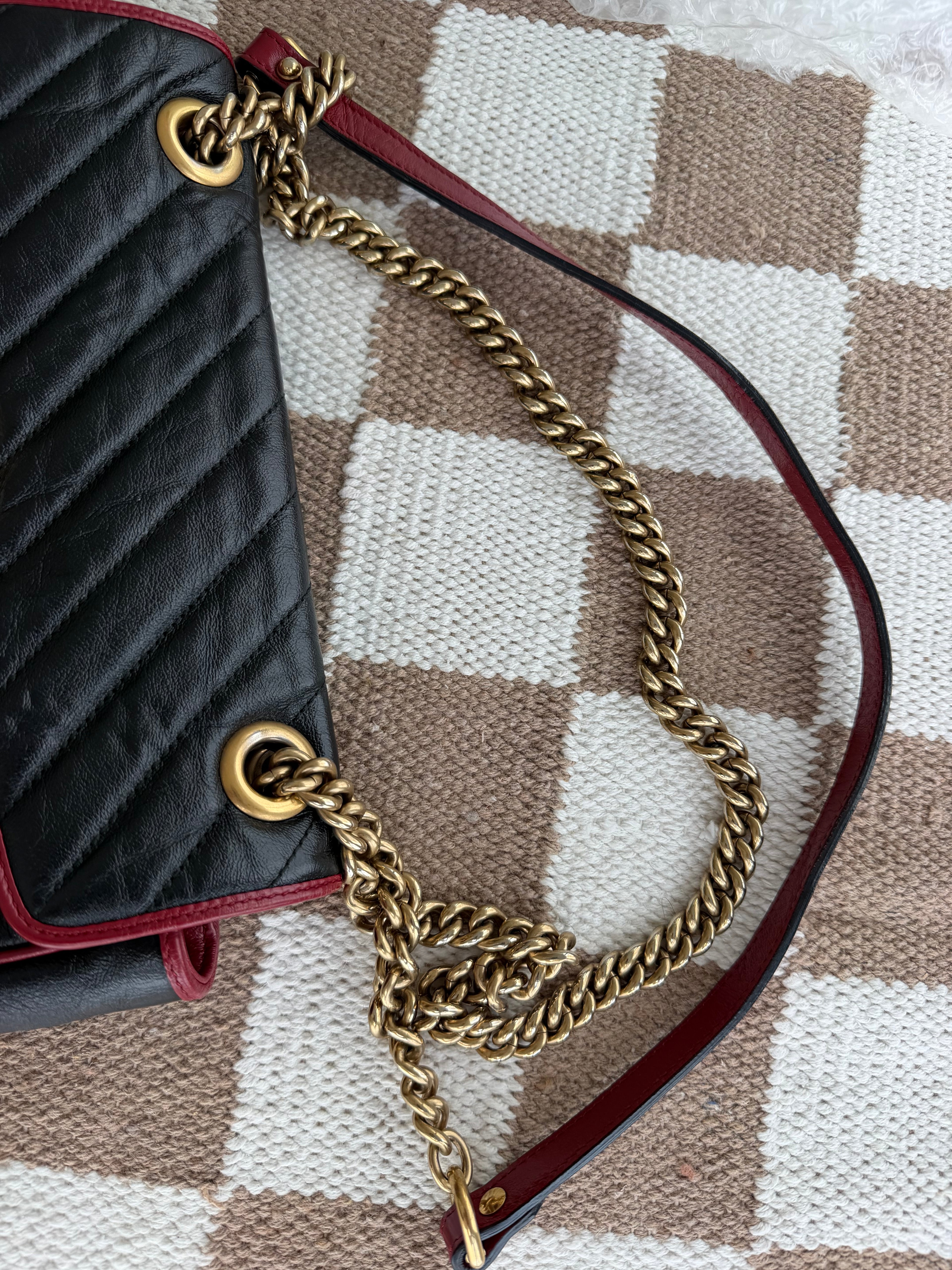 Gucci Vintage Effect Calfskin Matelassé GG Marmont Shoulder Bag