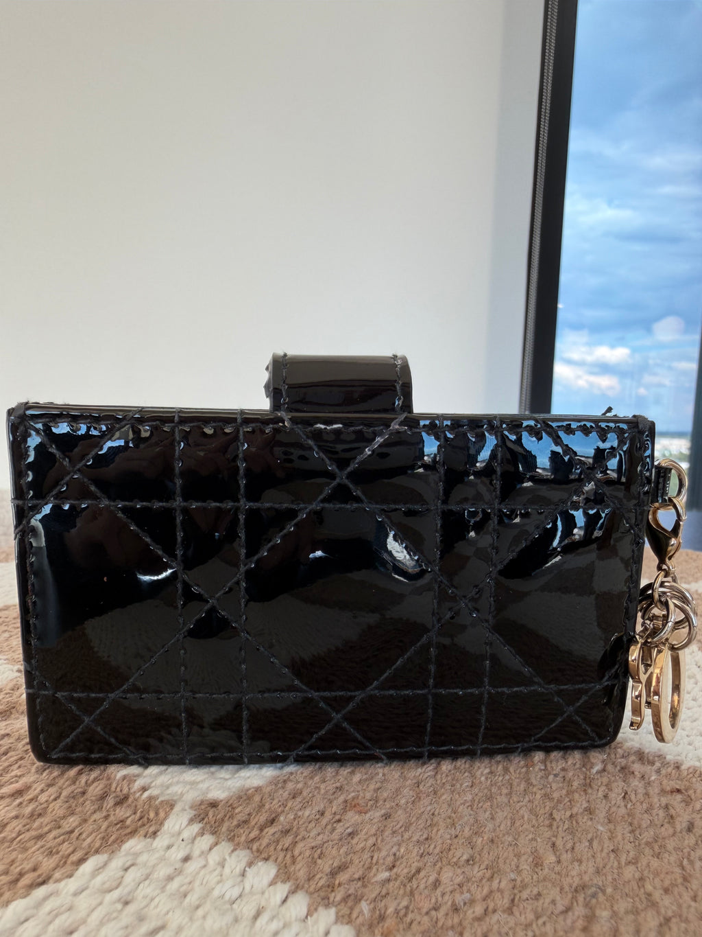 Dior Lady Dior Black Patent Cannage Accordion Wallet