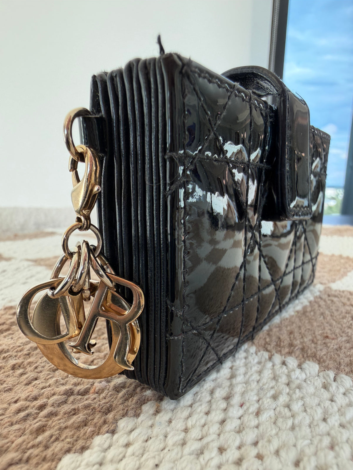 Dior Lady Dior Black Patent Cannage Accordion Wallet