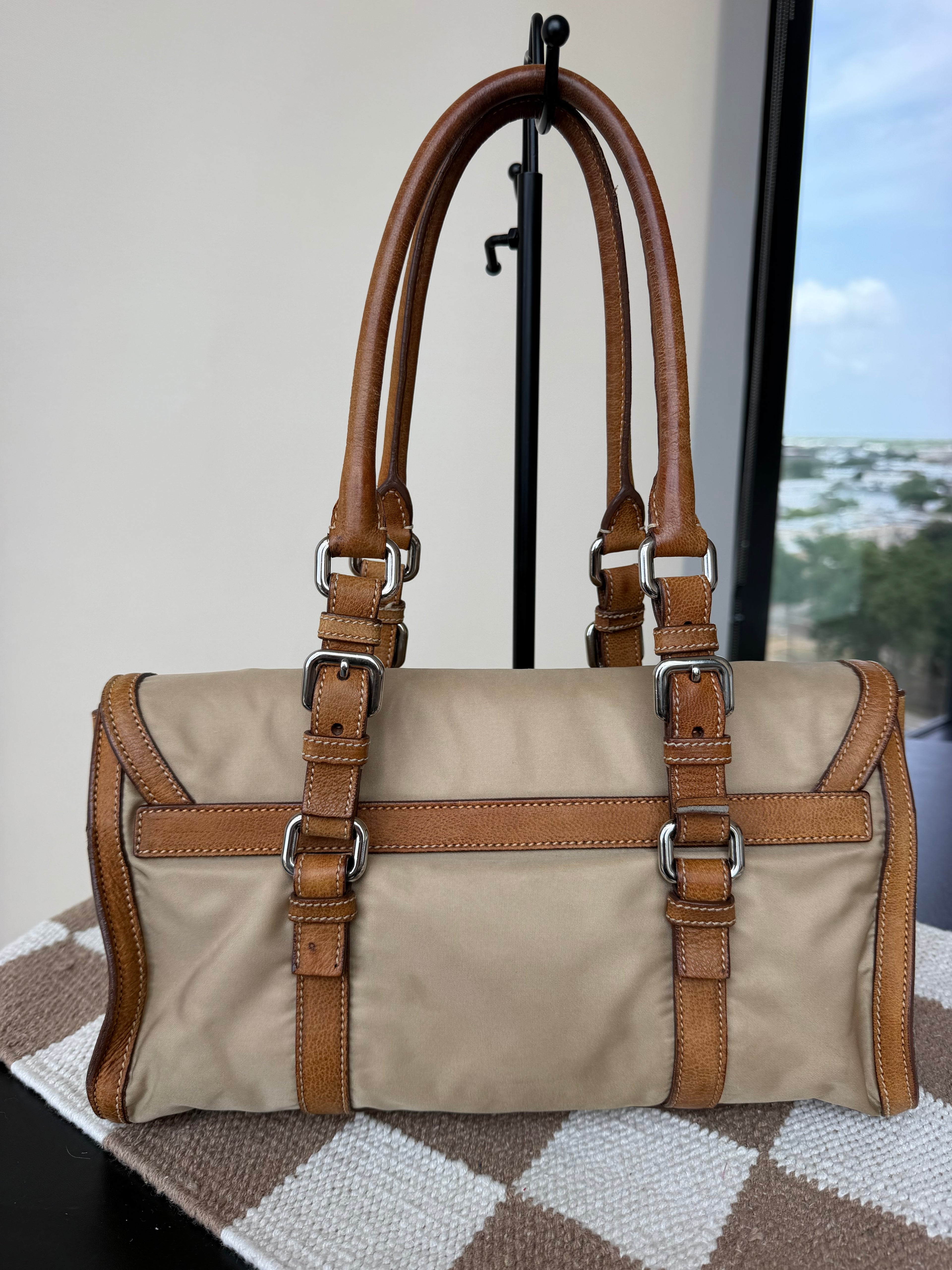 Prada Vintage Tessuto Nylon Vitello Foldover Satchel