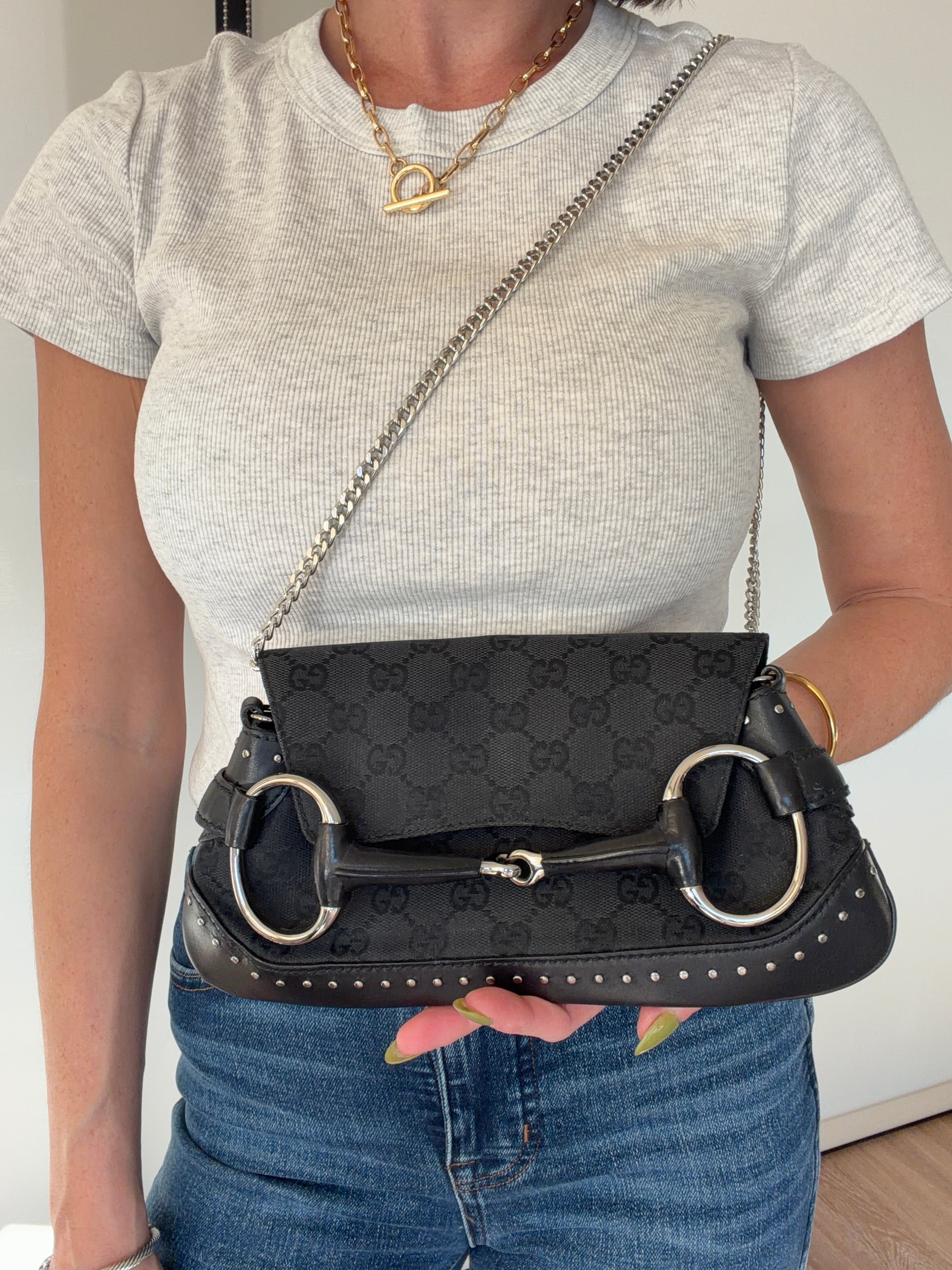 Gucci Horsebit GG Canvas Shoulder Bag