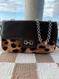 SOLD - Ferragamo Leopard Calf Hair Gancini Chain Shoulder Bag