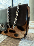 SOLD - Ferragamo Leopard Calf Hair Gancini Chain Shoulder Bag