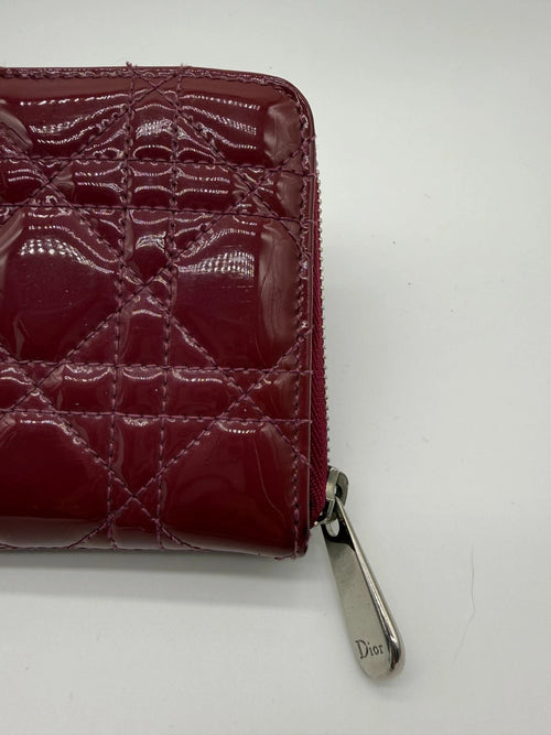 Christian Dior Lady Dior Patent Cannage Zip Wallet