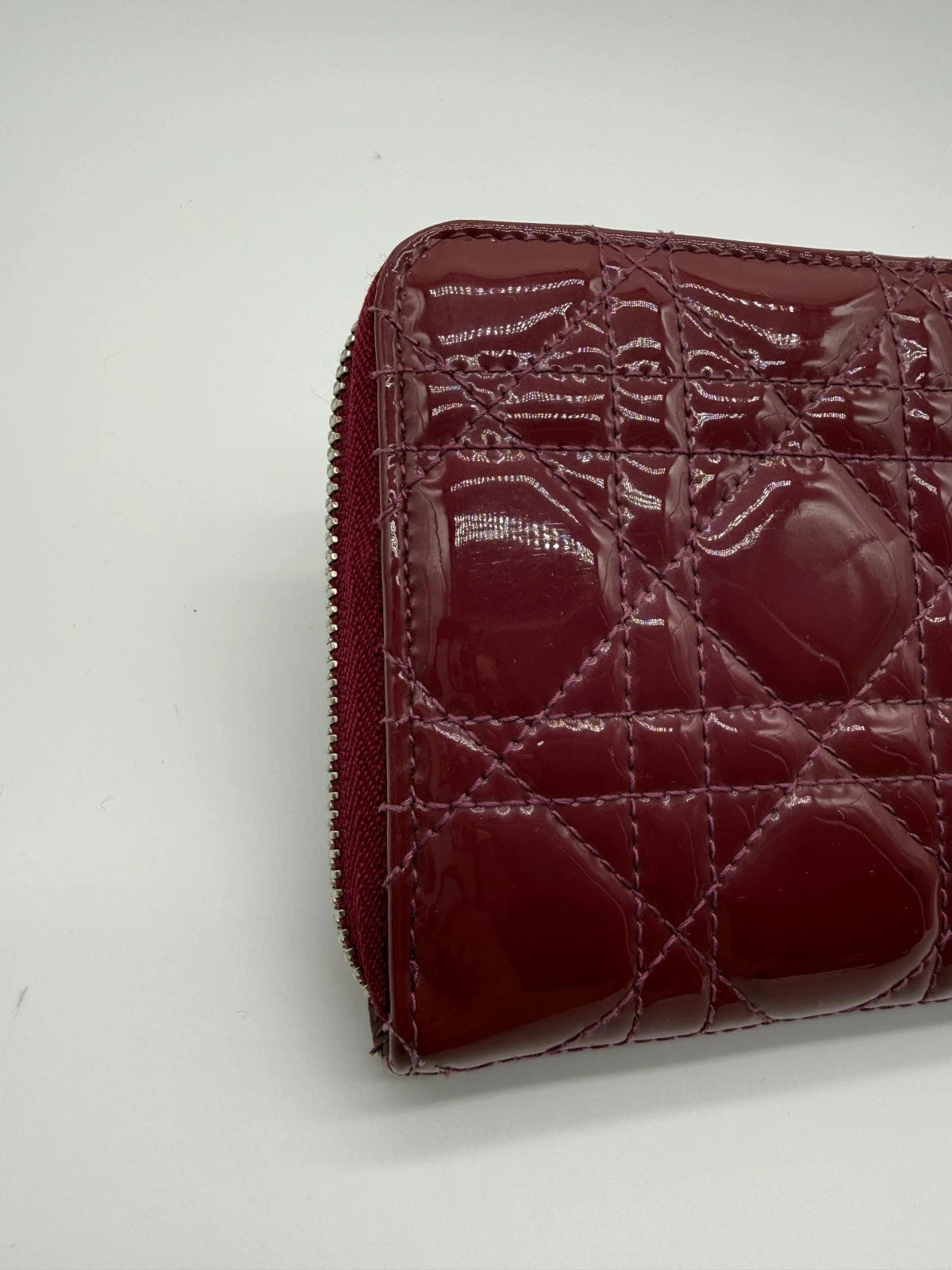 Christian Dior Lady Dior Patent Cannage Zip Wallet