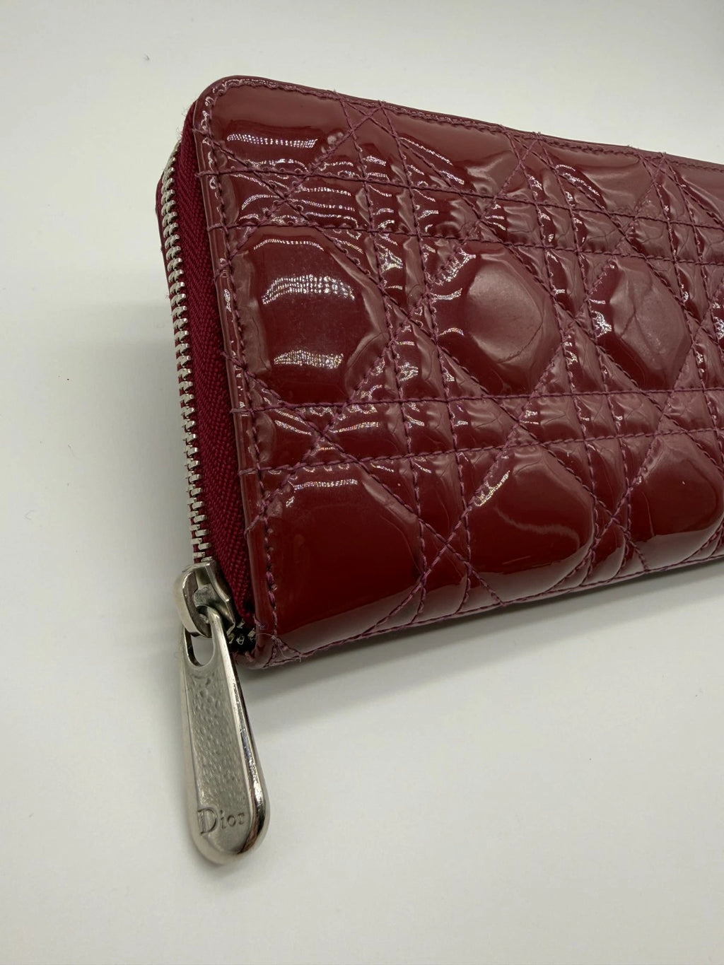 Christian Dior Lady Dior Patent Cannage Zip Wallet