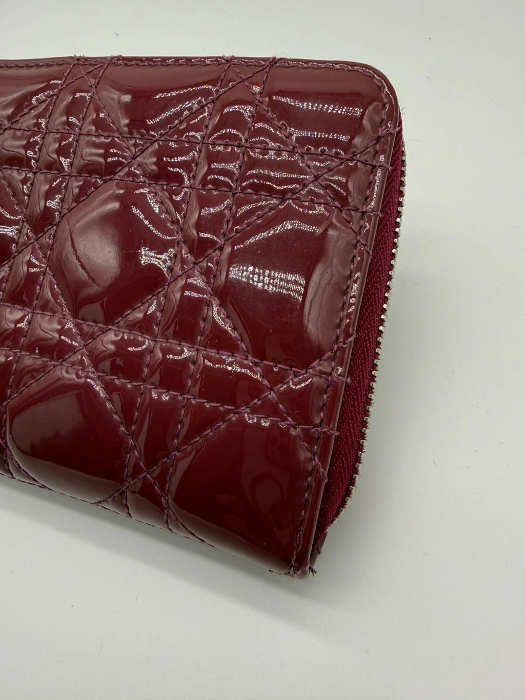 Christian Dior Lady Dior Patent Cannage Zip Wallet