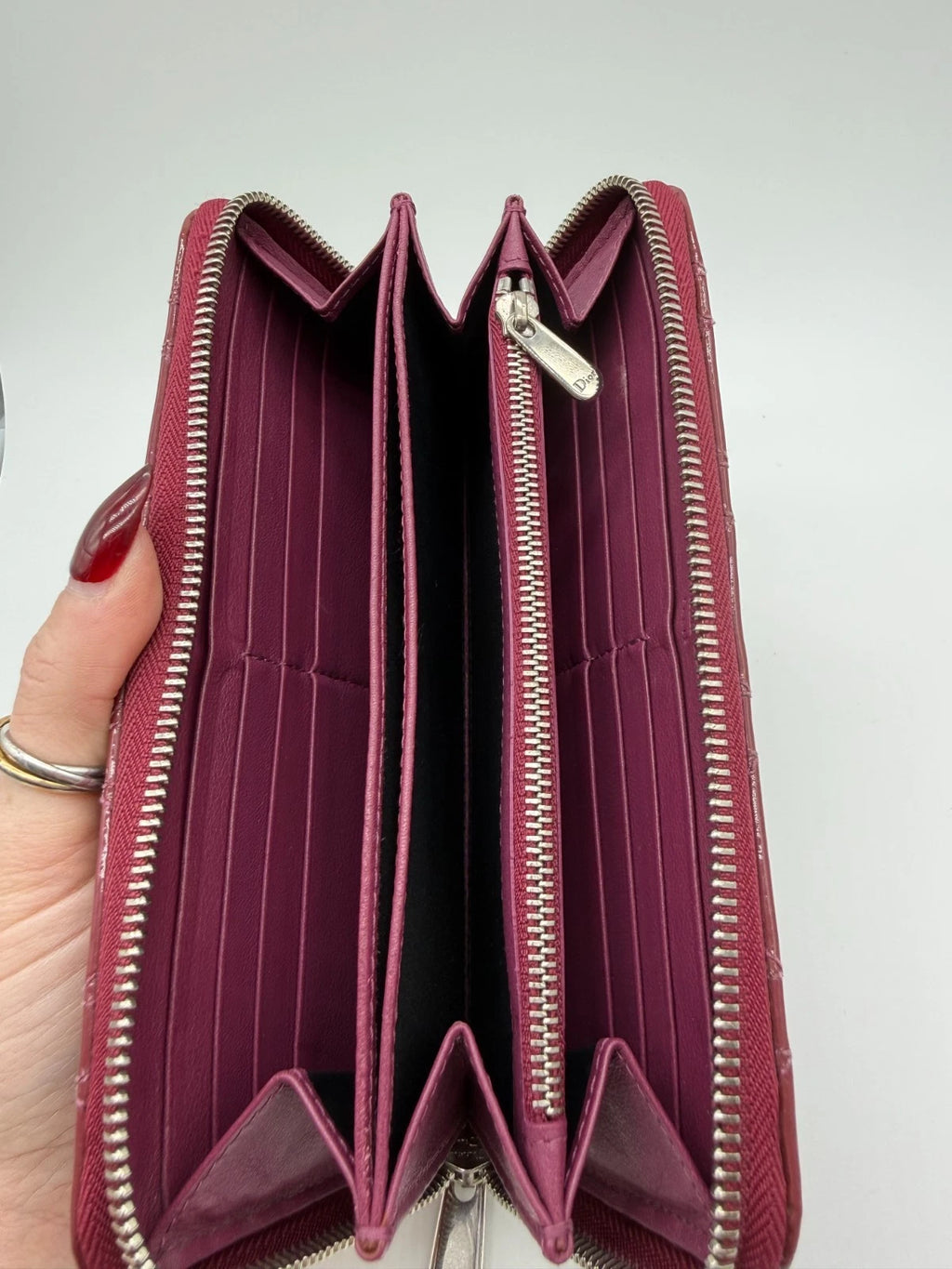 Christian Dior Lady Dior Patent Cannage Zip Wallet