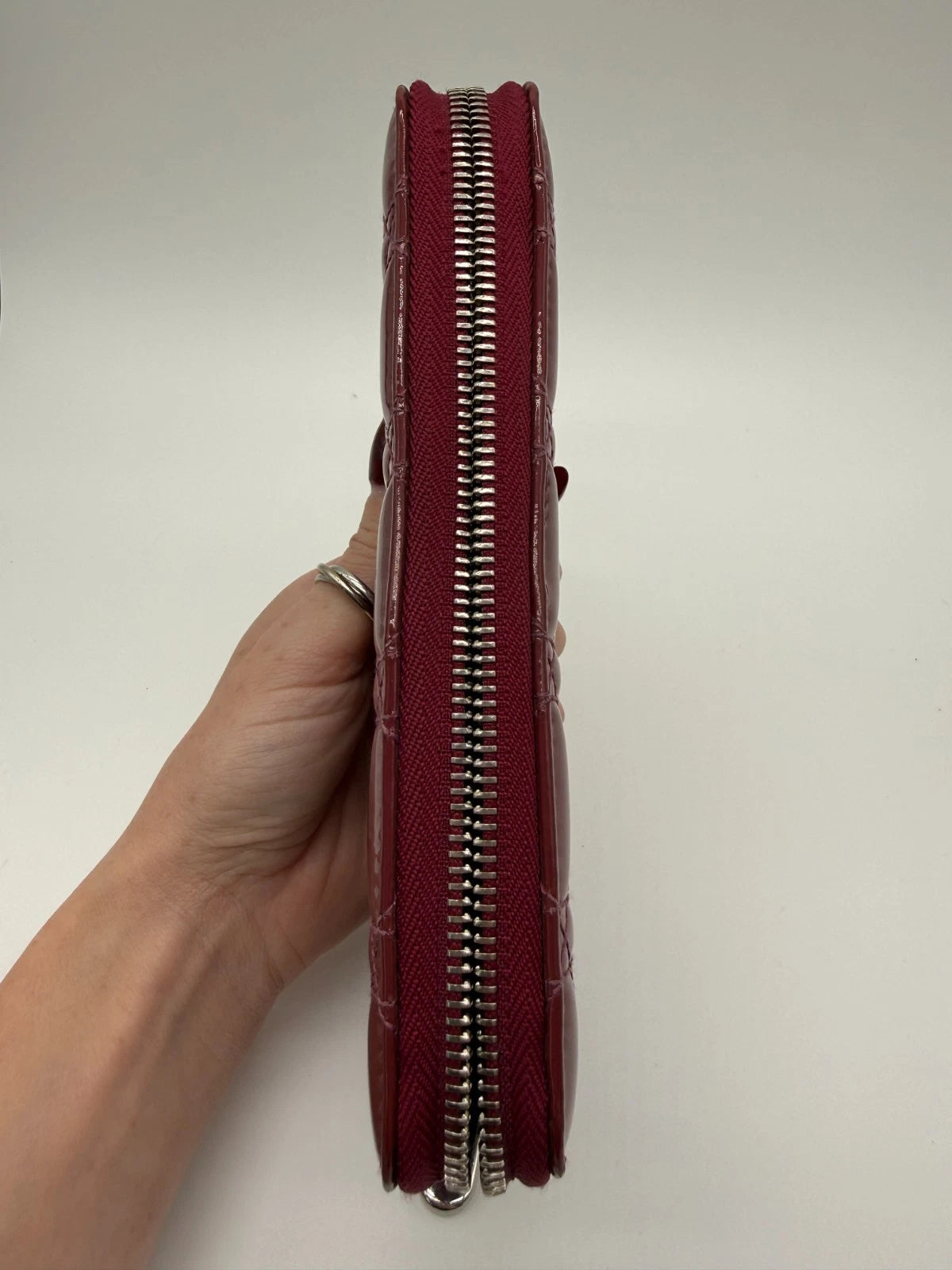 Christian Dior Lady Dior Patent Cannage Zip Wallet