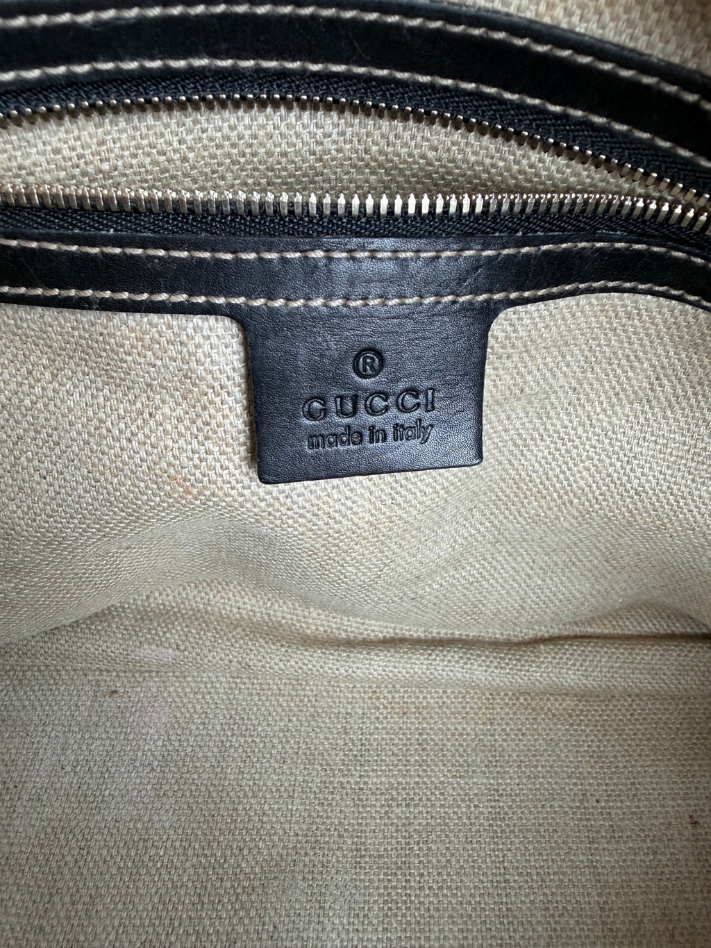 SOLD - Gucci Vintage East West Cream and Black Satchel