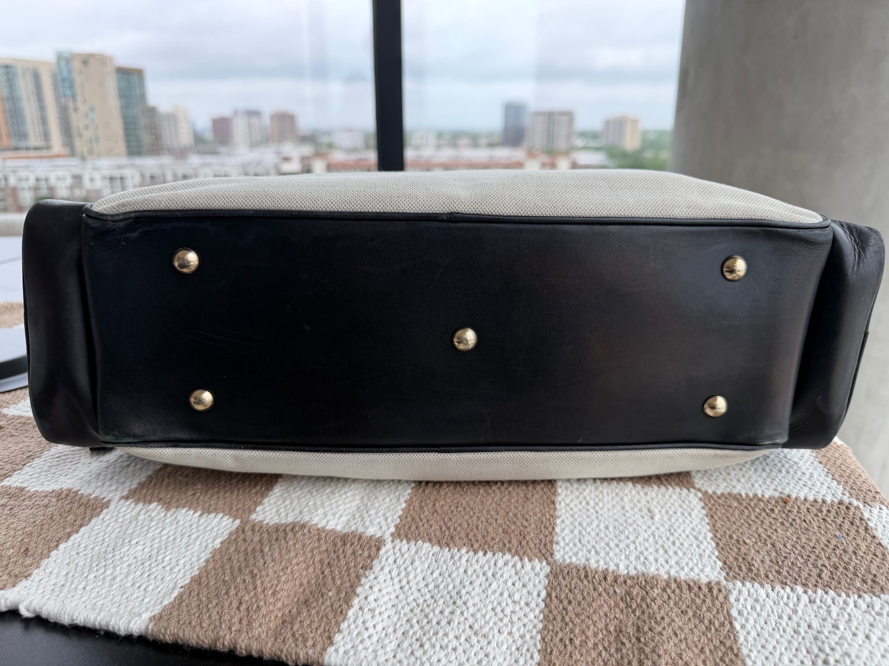 SOLD - Gucci Vintage East West Cream and Black Satchel