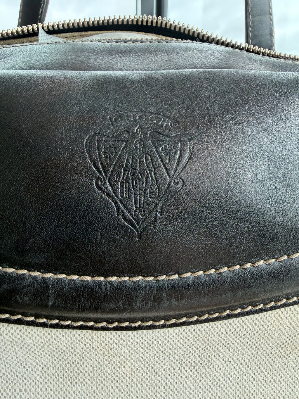 SOLD - Gucci Vintage East West Cream and Black Satchel